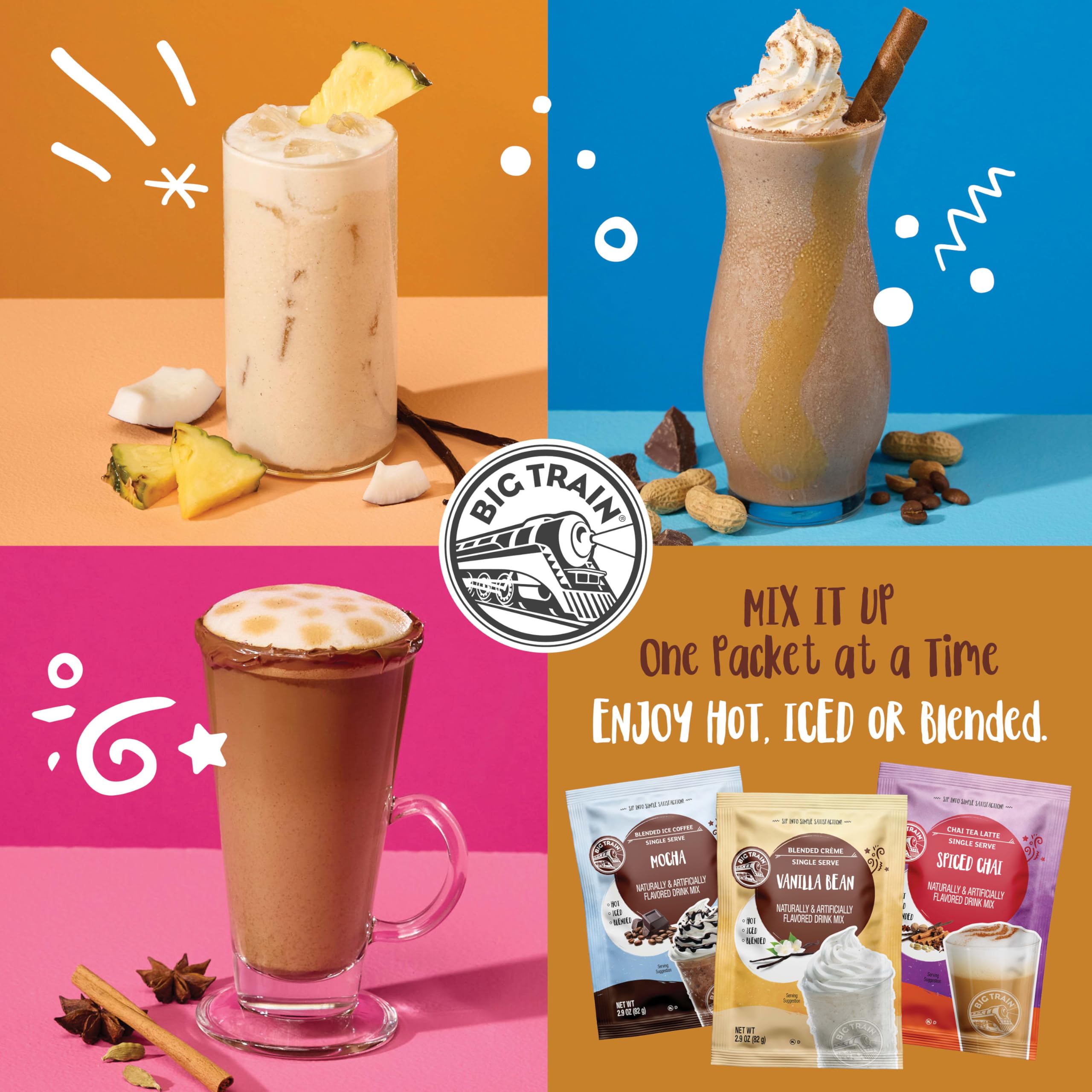 Big Train Mocha Blended Iced Coffee Beverage Mix, 2.9 oz Packets (Pack of 12)