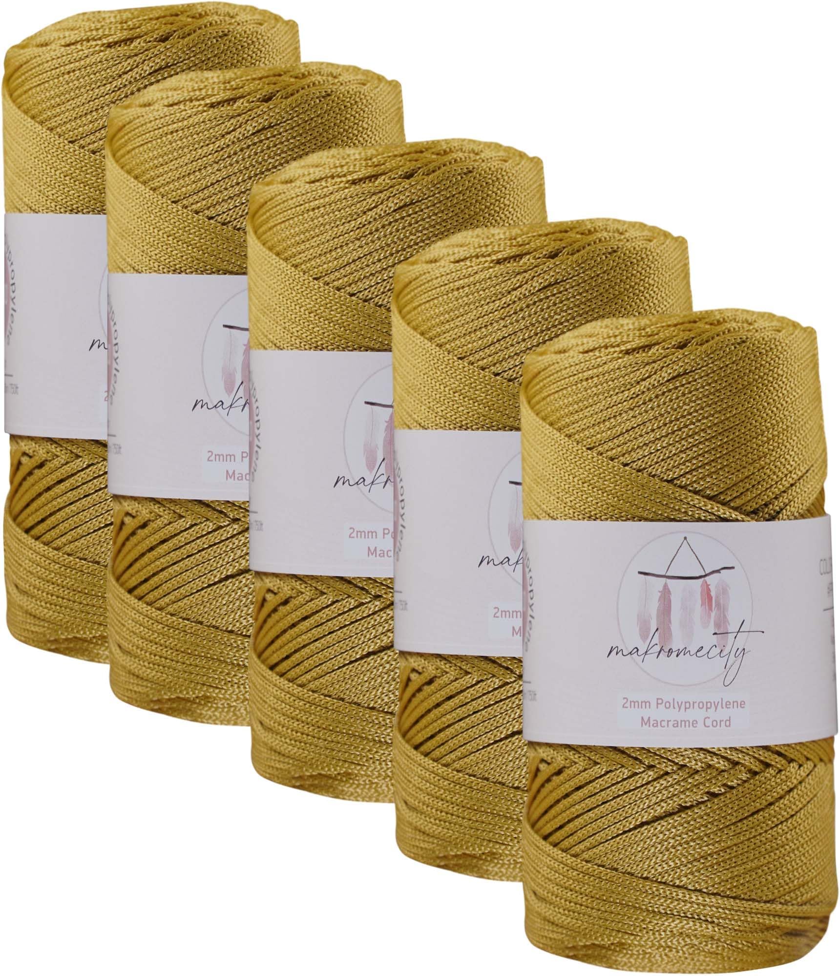 Makromecity, 5 Skeins of Polyester Macrame Cord 2mm x 250 Yards (750 feet) 2mm Polypropylene Macrame Cord for Macrame Art & Crafts for Wall Hangings, Bags, Underplate, Rug (29 Colors Available)