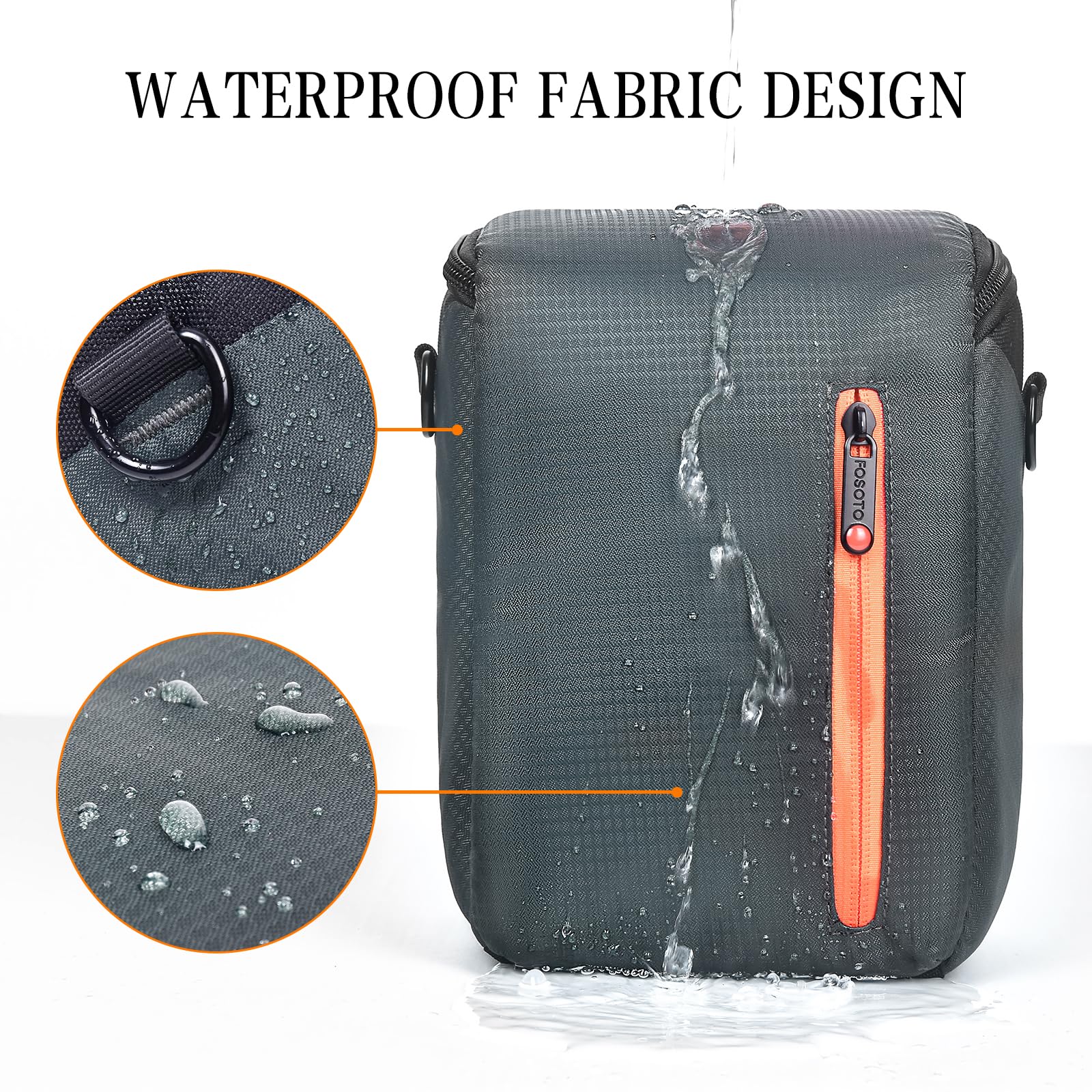 FOSOTO Kompakte Kameratasche Spiegelreflex, Schnellzugriffstasche für SLR, Zoomobjektiv, Kabel und Zubehör,Umhängetasche Schultertasche Kompatibel mit Canon, Nikon, Sony, Panasonic
