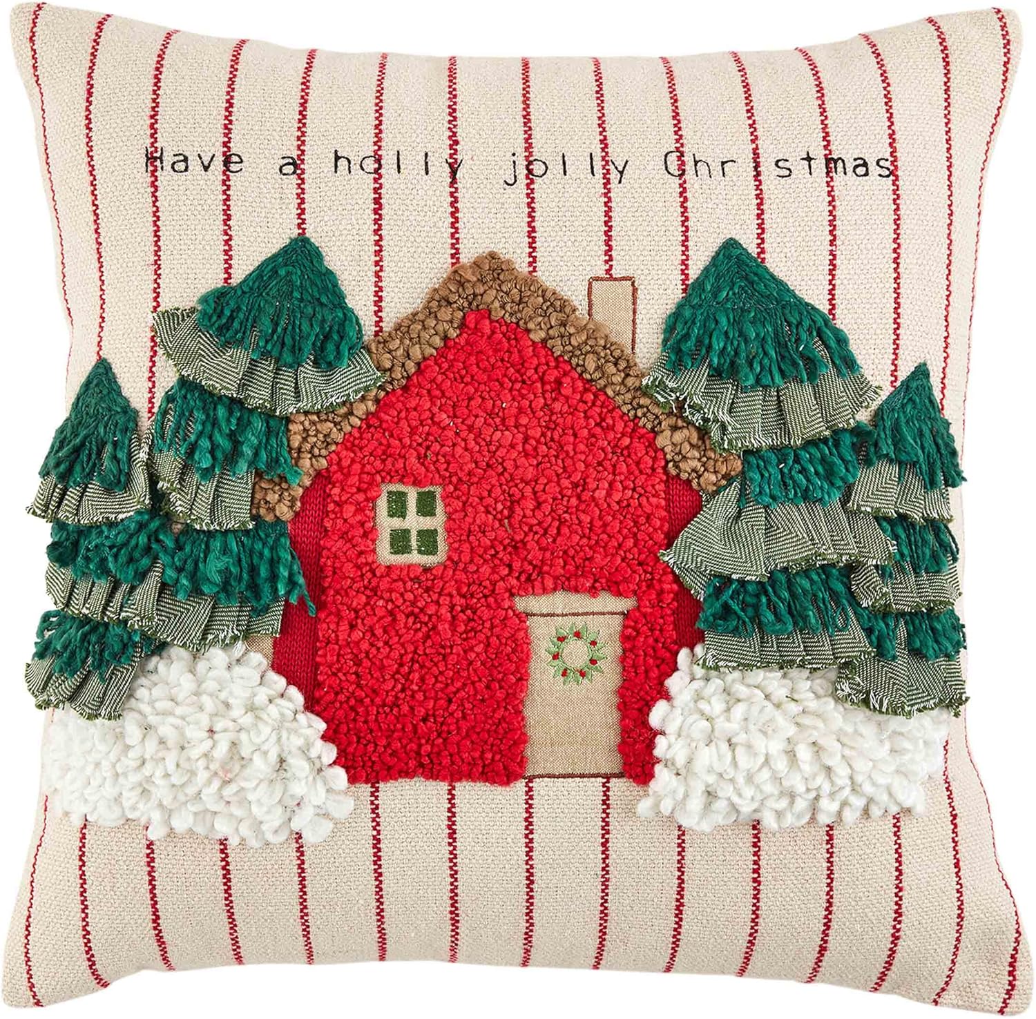 Mud Pie Christmas Farm Tree Pillow, 18" x 18", Holly