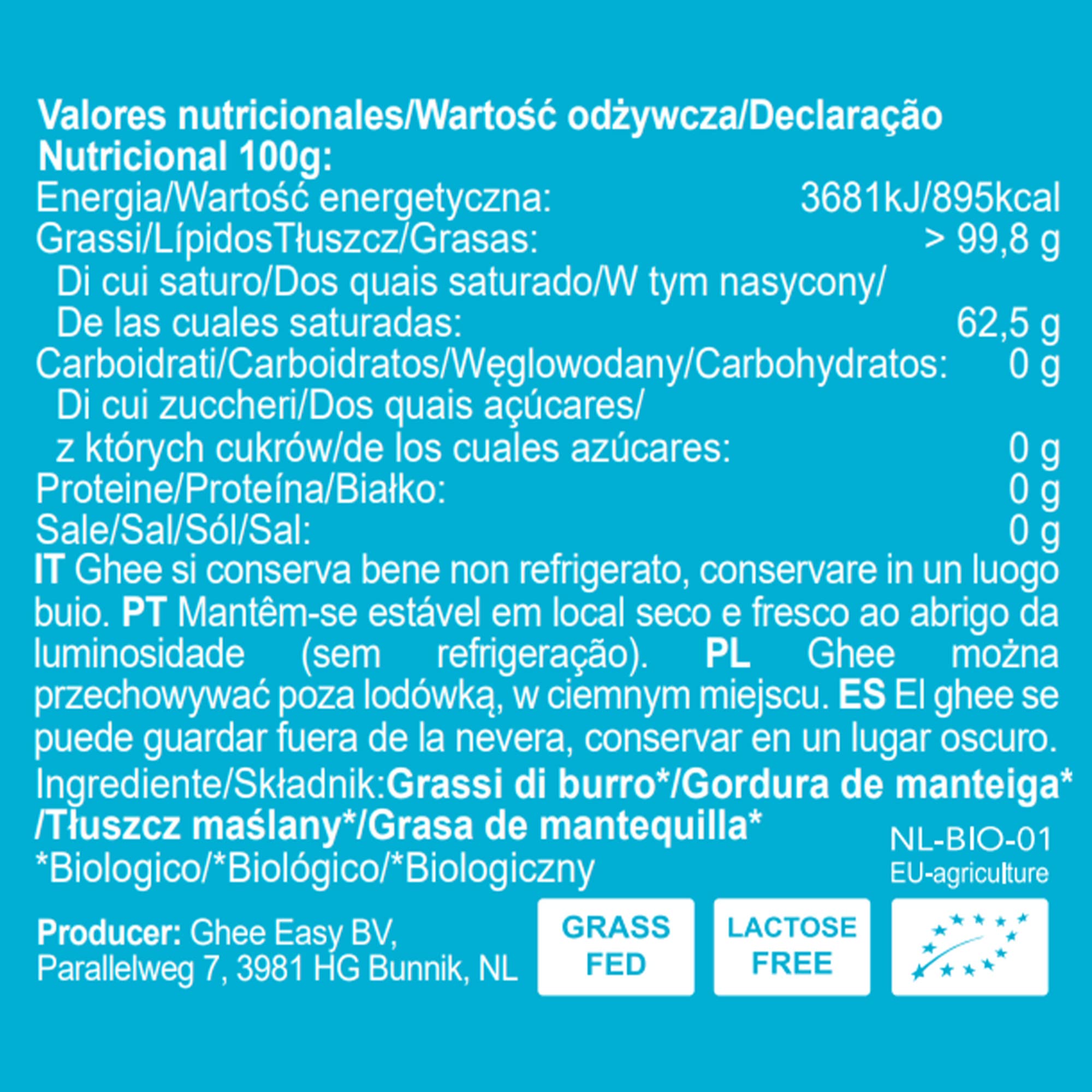 Ghee Easy Ghee Biologico 1250g - Burro Chiarificato Altamente Puro per Cottura e Friggere - 100% Biologico e Organico - Perfetto per la Dieta KETO - Senza Lattosio e Senza Glutine - Ayurveda