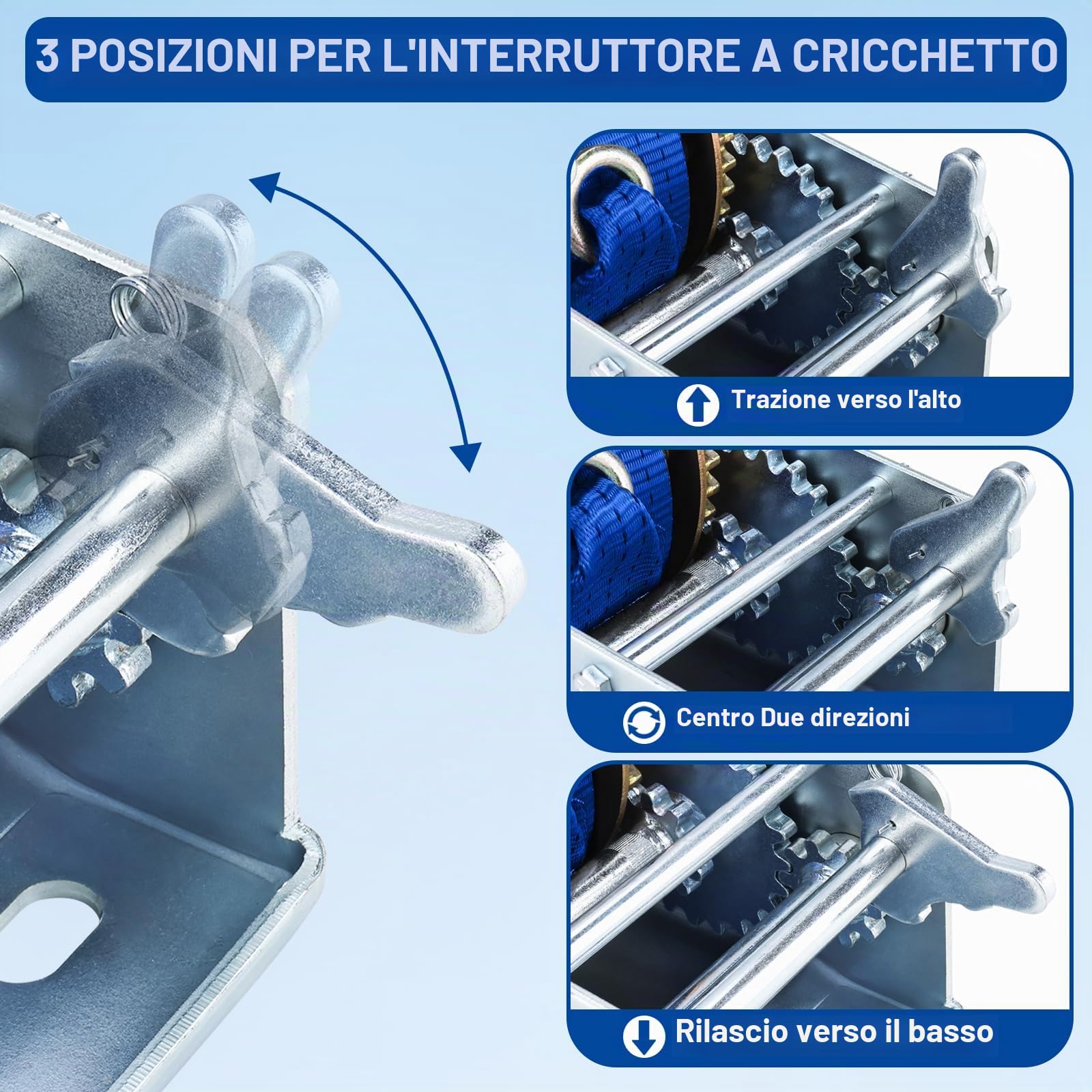 FreeTec Verricello Manuale con Cinghia 1130Kgs (2500Lbs) Argano Manuale con 10 m di Cinghia di Alaggio per Barche Auto