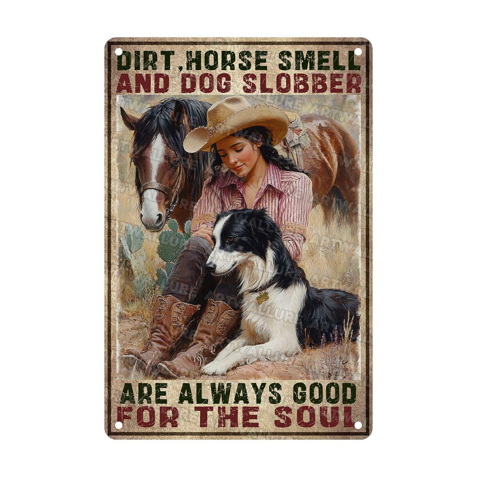 Funny Horse And Dog Lovers Tin Plaque Vintage Metal Sign Rustic Wall Art For Barn Decor Country Bathroom Retro Kitchen Quote Farmhouse 8x12Inch