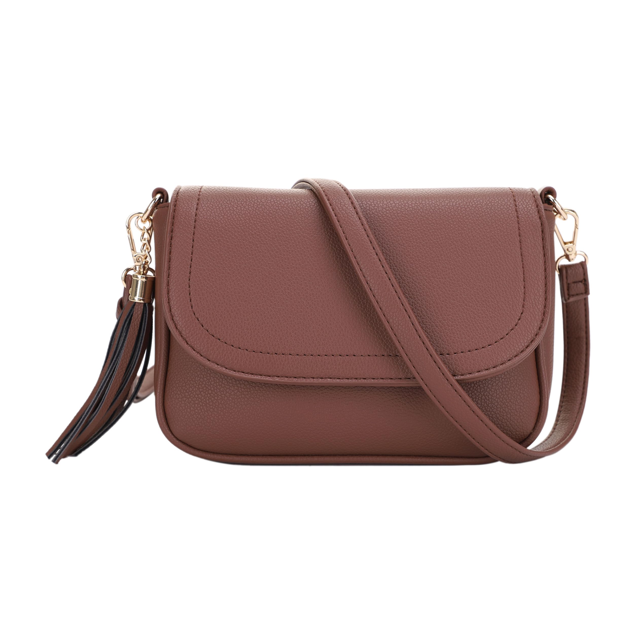 EVVE Small Crossbody Bags for Women Trendy Flap Saddle Purses with Tassel Vegan leather Shoulder bag Small Trendy