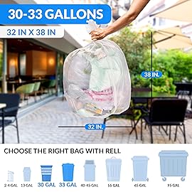 Reli. 30-33 Gallon Trash Bags Heavy Duty | 250 Count Bulk | Clear Large Trash Bags 30+, 32 Gallon | Made in USA