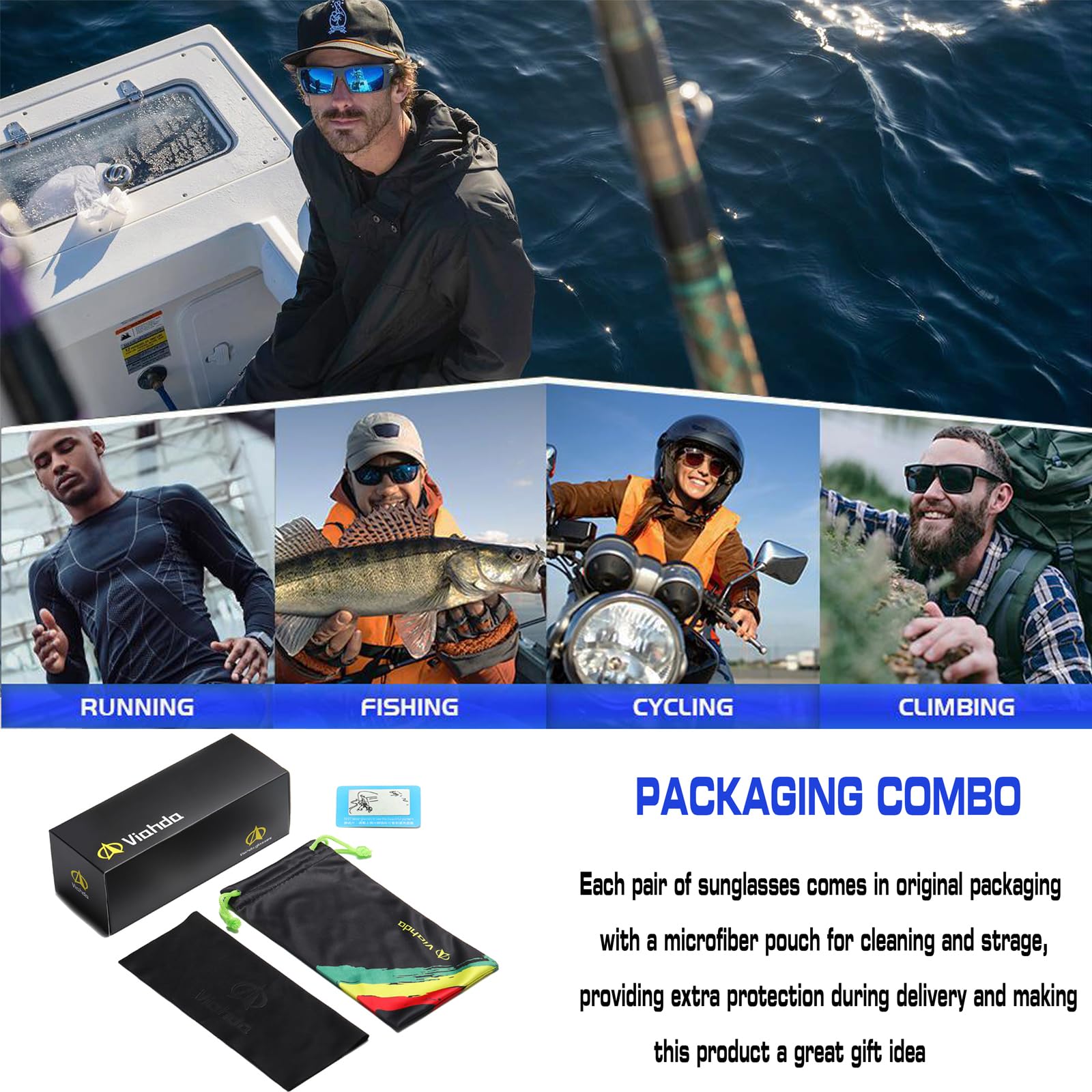 HD6009 - Occhiali da sole polarizzati sportivi da uomo, ciclismo, corsa, pesca, golf, occhiali da sole alla moda, da donna, blu, blu scuro, verde