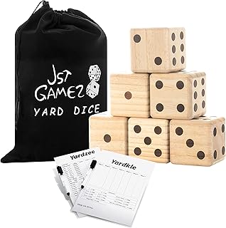 JST GAMEZ Giant Wooden Set of 6 Yard Dice with Yardkle and Yardzee Scoreboard-Yard Outdoor Games for Adults and Family Gia...
