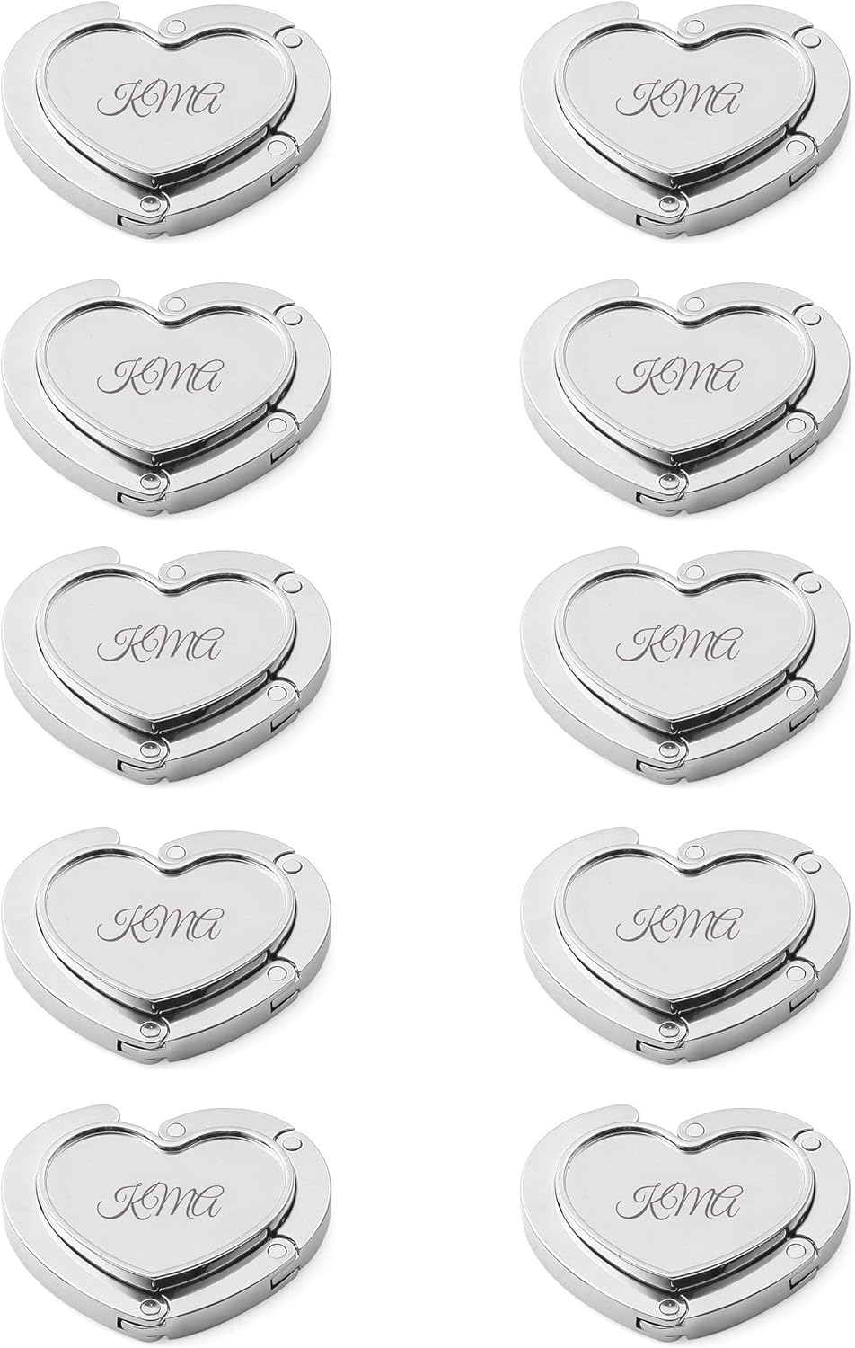 Pack of 10 Personalized Heart Folding Shoulder Handbag Purse Hook Table Hanger by OnePlace Gifts