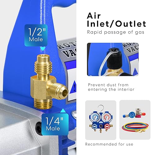 Miniatura 5 de VIVOHOME Bomba de vacío de aire de paleta giratoria de una etapa de 110 V 14 HP 3.5 CFM con VIVOHOME 4 unidades de aceite de bomba de alto vacío de