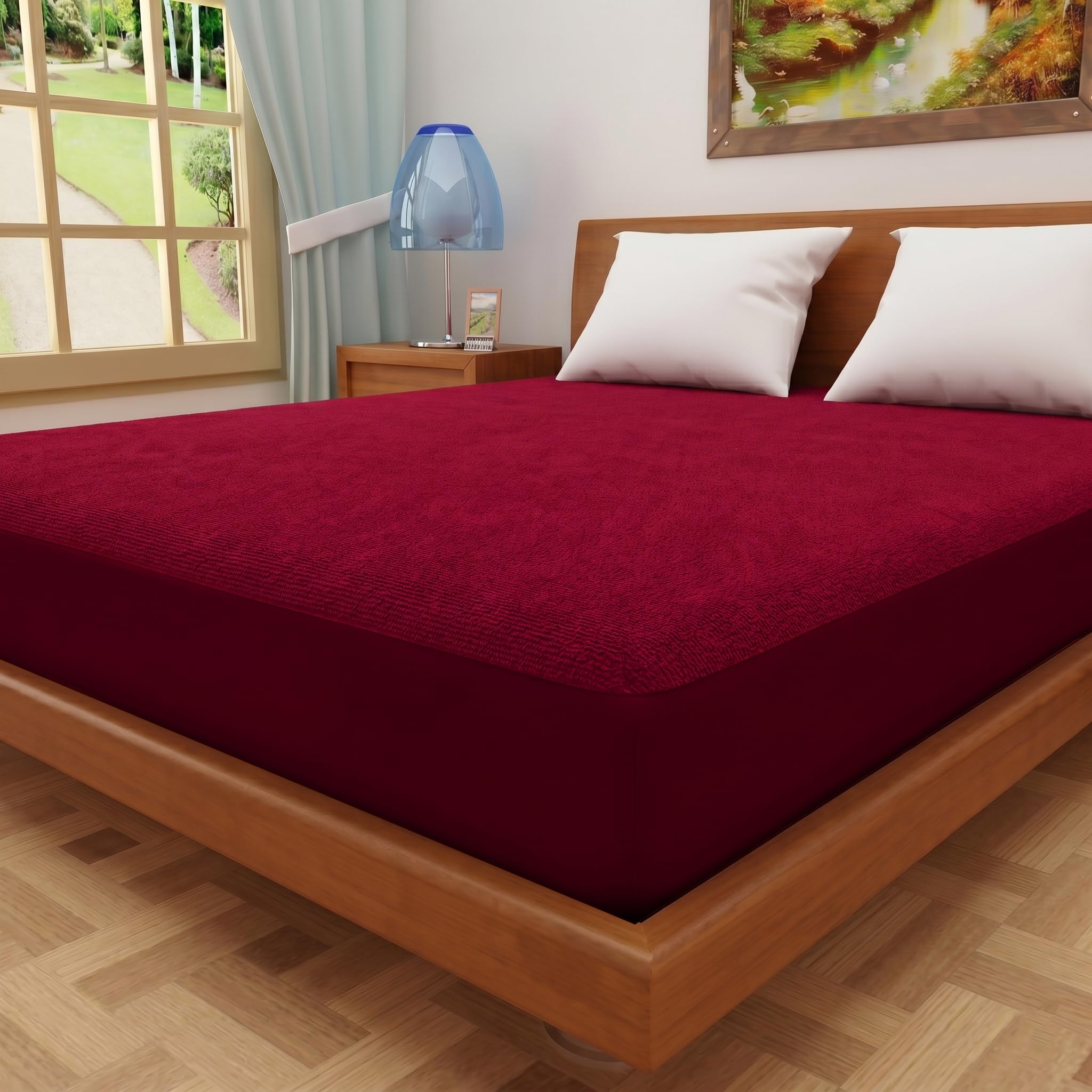Dream King Luxury Being Terry Cloth Fitted Mattress Protector Single Bed | Waterproof Ultra Soft Mattress Cover | Hypoallergenic Bed Cover 48X72 inch (Maroon)-image-41