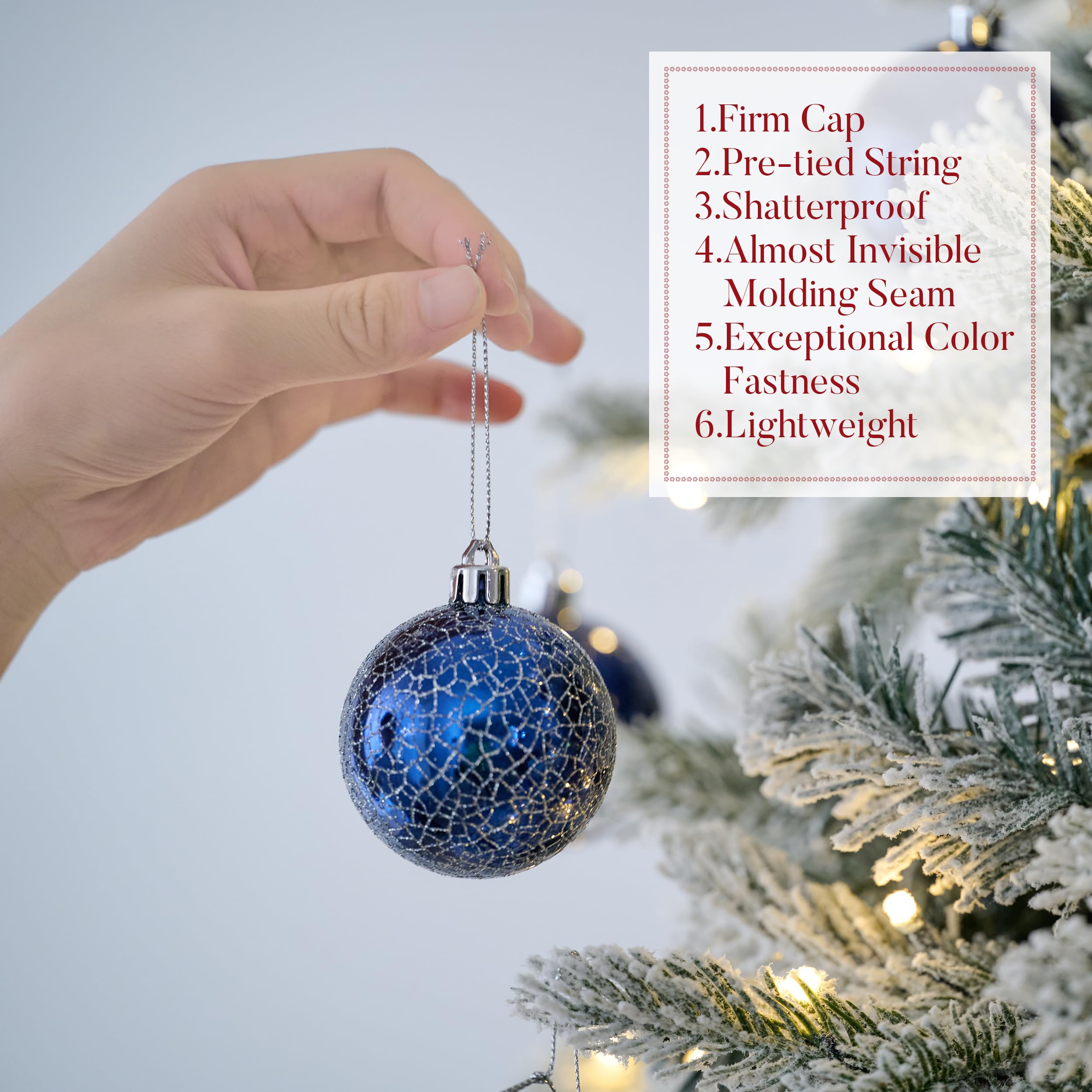 Valery Madelyn 24 ct 60 mm Weihnachtskugel-Ornamente, blaue Dekoration, bruchsicherer Kunststoff