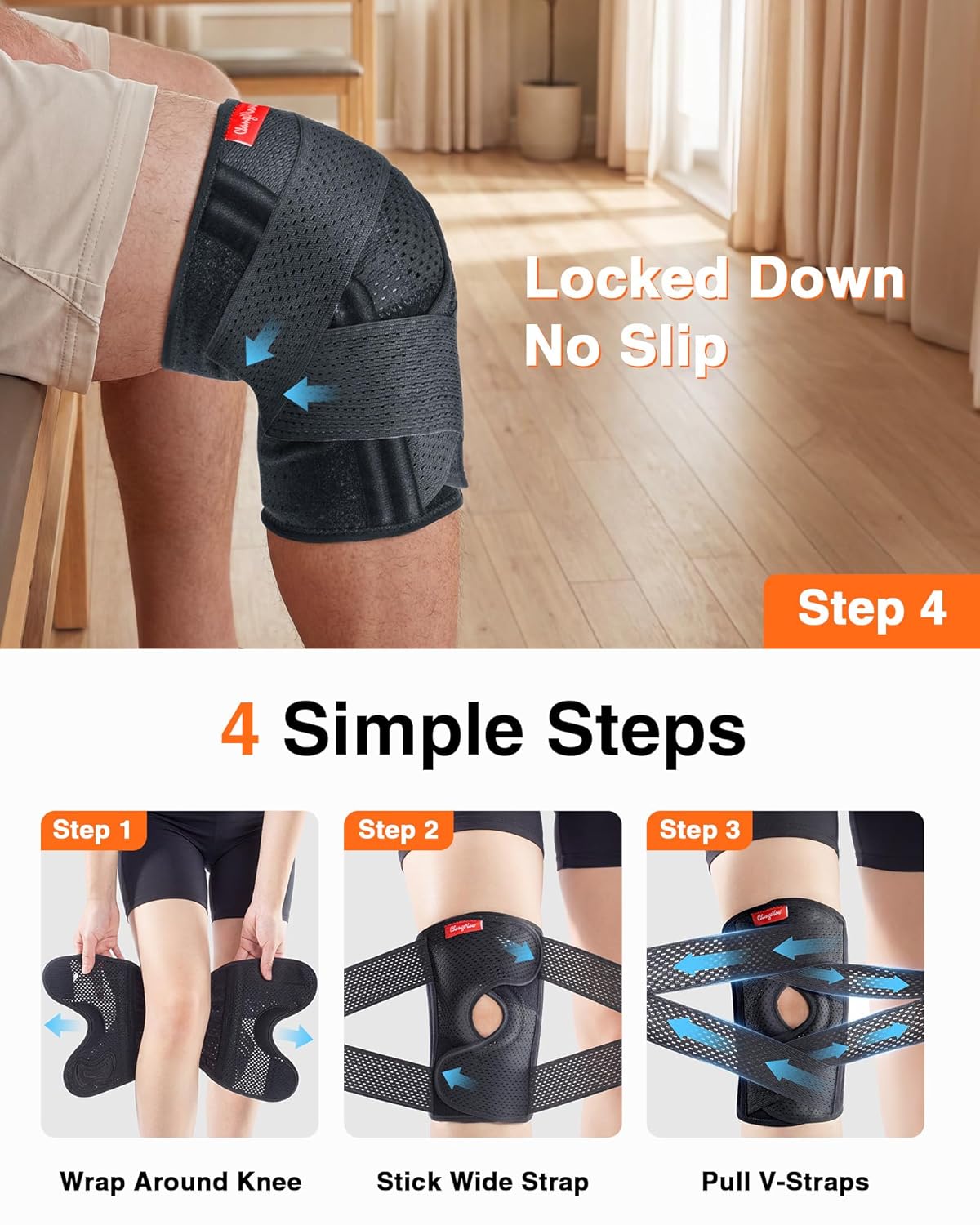 changenow Upgraded Medical-Grade Knee Brace for Women and Men,[Ultra Breathable & V-Straps] Knee Support with Side Stabilizers,for Meniscus Tear,Knee Pain,Arthritis,MCL,ACL Injuries-Knee Wrap(Medium)