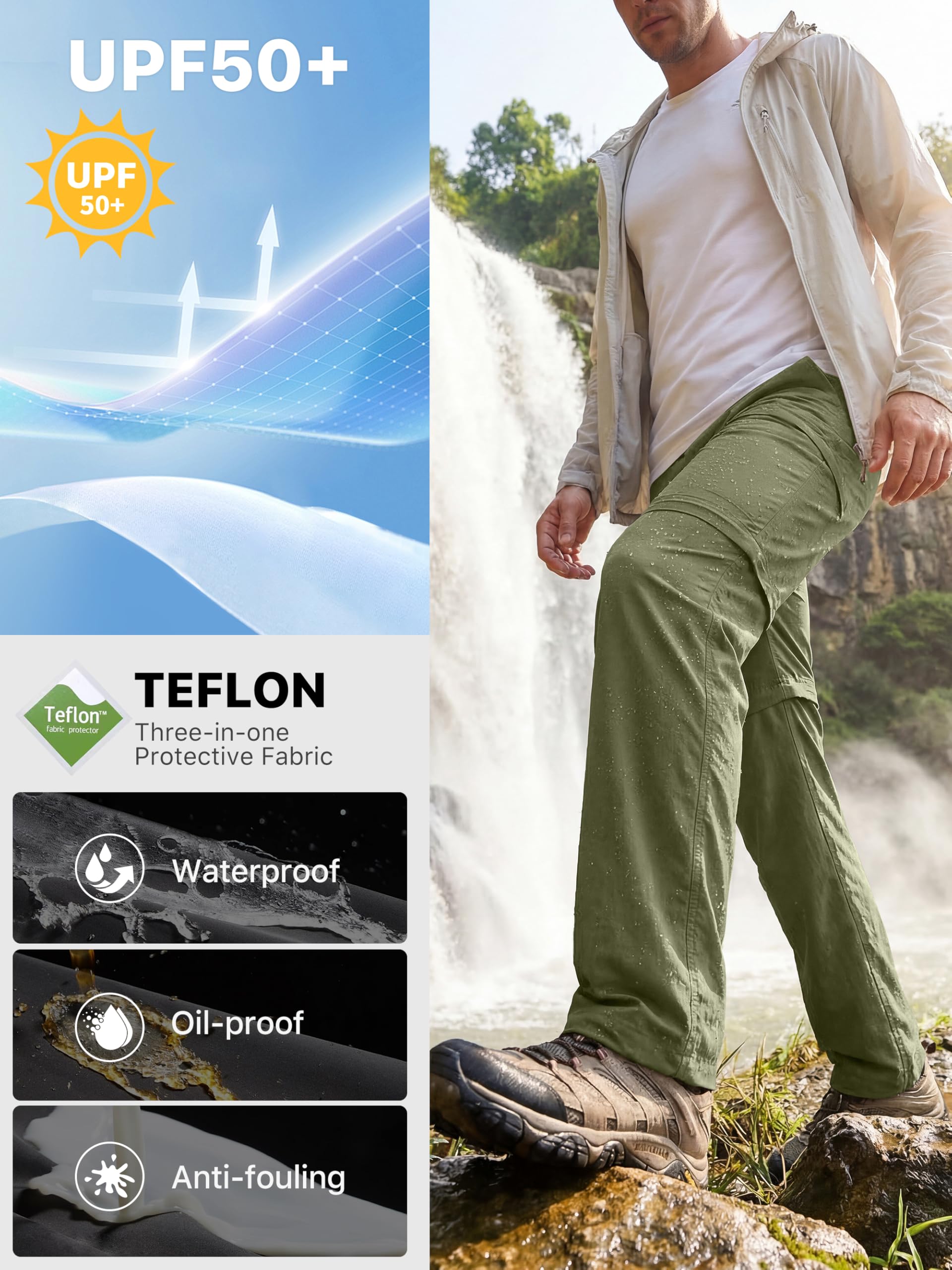 FREE SOLDIER Pantalon de randonnée convertible pour homme avec ceinture - Léger - Séchage rapide - Nylon et élasthanne - Vert militaire - 30 W/30 L