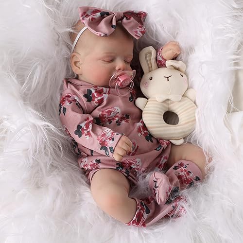 Miniatura 10 de Bebé recién nacido realista y lindo de 17 pulgadas, abrió los ojos con ojos brillantes, cabello castaño llamado Claire, muñeca Reborn realista hecha