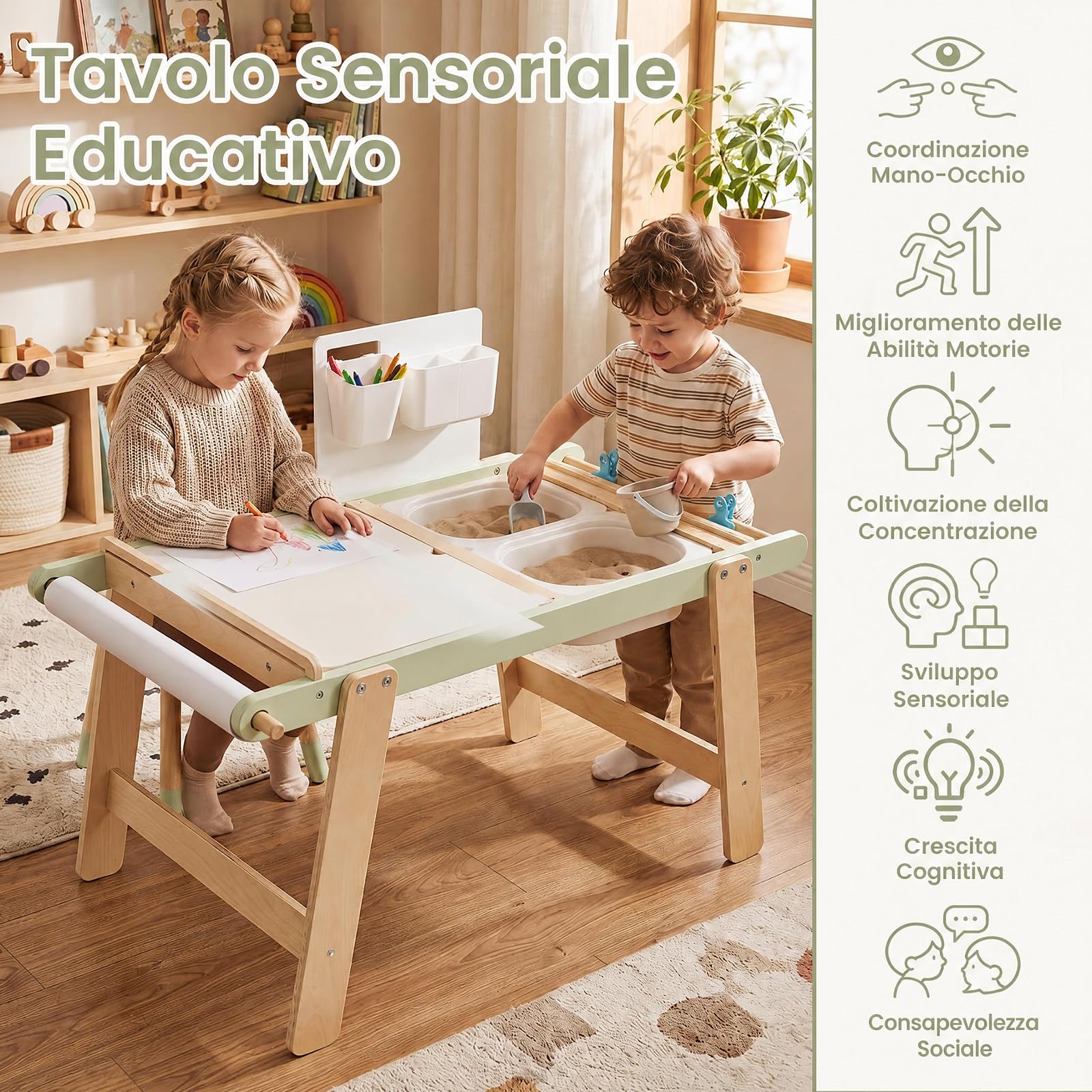 COSTWAY Tavolo Sensoriale per Bambini 3+ Anni, con Pannello Bifacciale