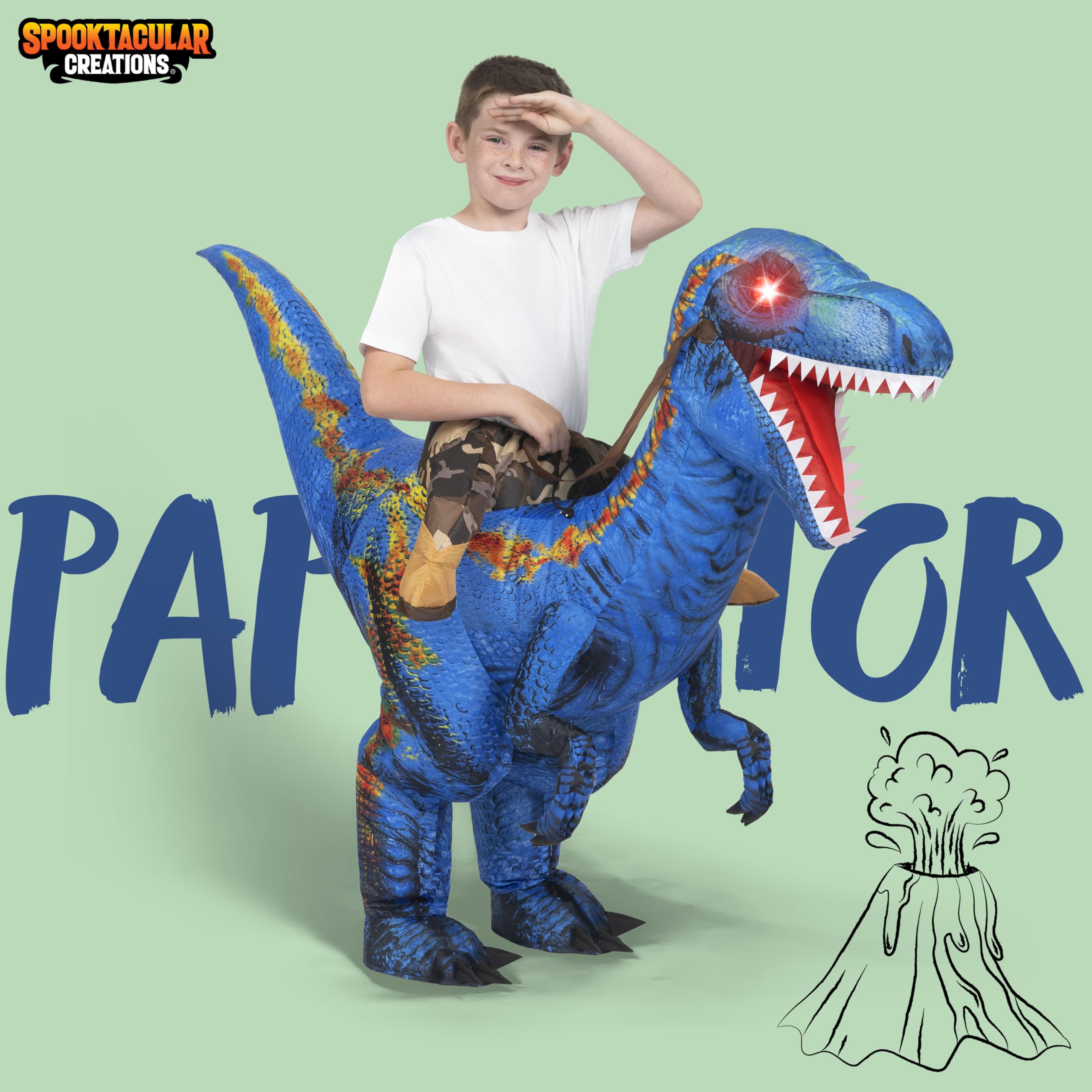 Spooktacular Creations Costume Gonfiabile T-Rex per Bambini, Divertenti Costumi Gonfiabili, Costumi da Dinosauro Cavalcabile Stampati Digitali per Feste in Costume di Halloween
