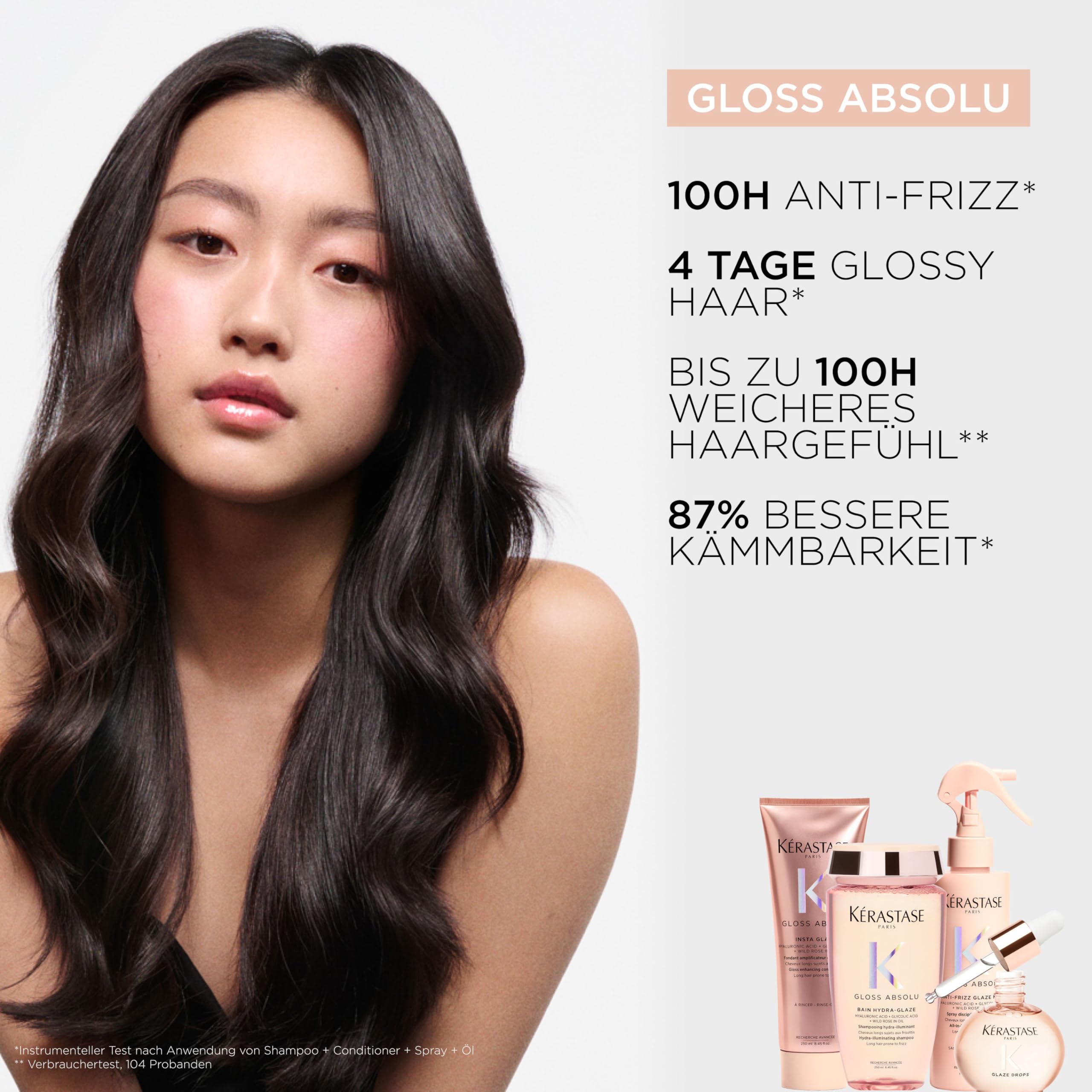 Kérastase Gloss Absolu Bain Hydra-Glaze, Shampoo für langes, zu Frizz neigendes Haar, Mit Hyaluronsäure, Glykolsäure und Wildrosenöl, Für intensiven Glanz & Volumen