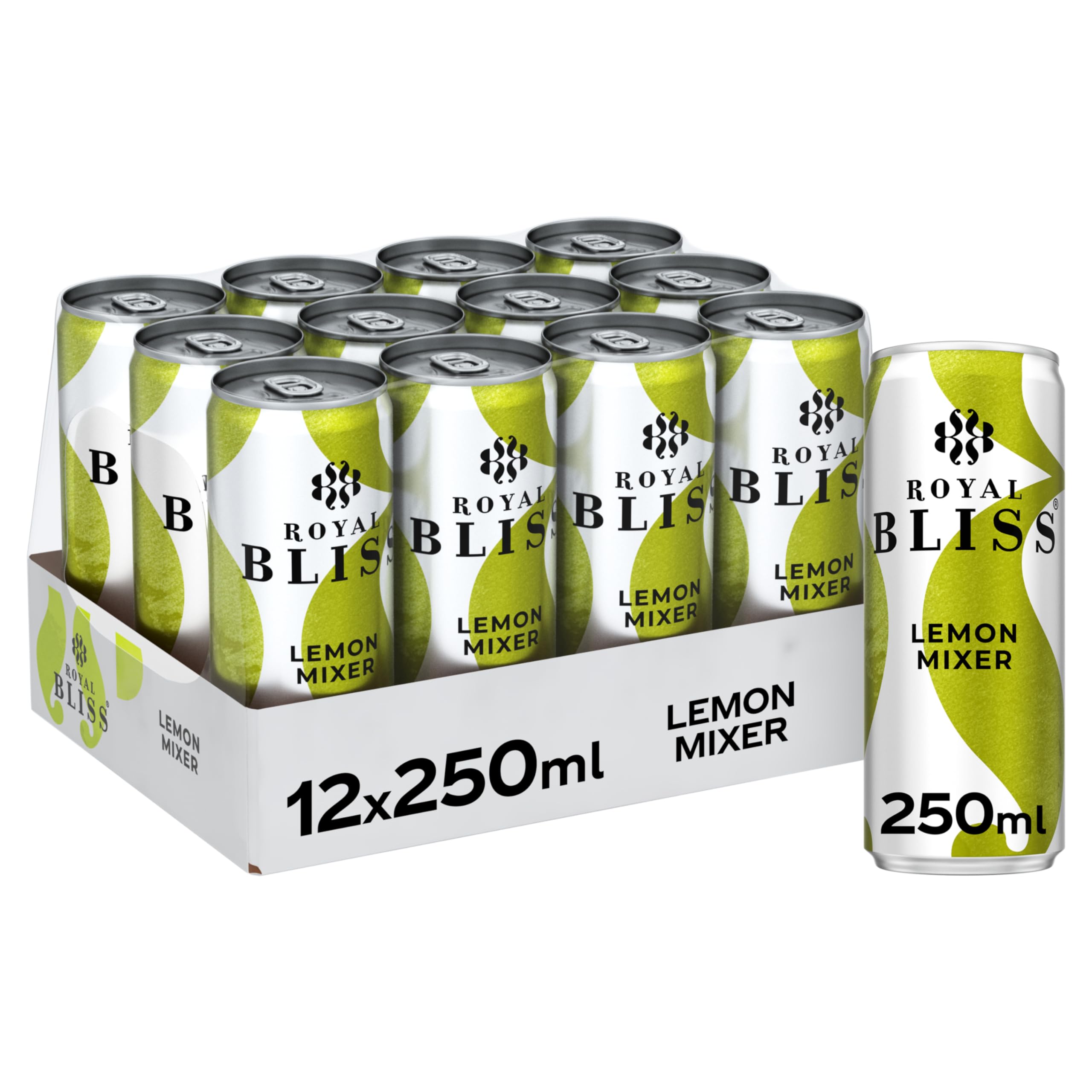 Royal Bliss Lemon Mixer, Tónica Aromatizada y Refrescante - Pack de 12 Latas de 250 ml