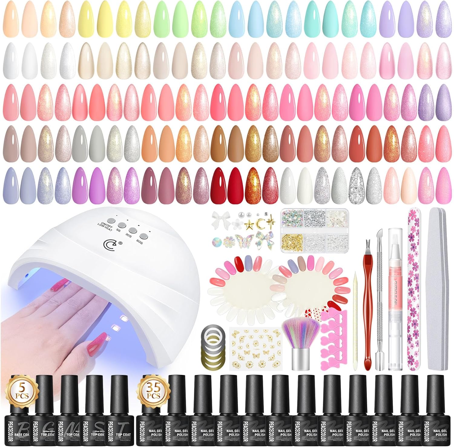 58pcs UV nagellak set met UV lamp, 35 kleuren gel nagellak gel nagels starterset met basis en toplaag matte gel nagels set gel polish nagelsets gel nagels voor beginners nail design