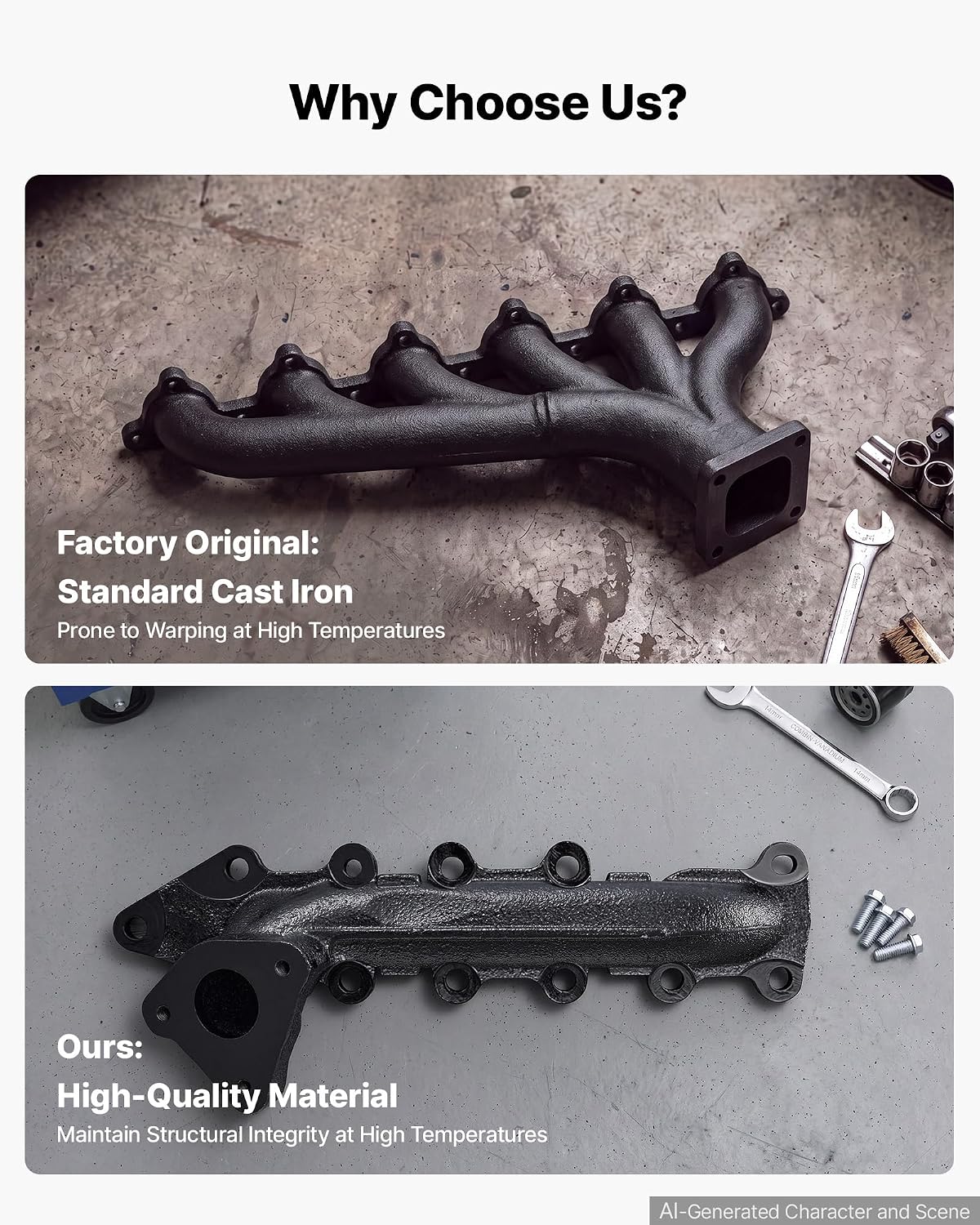 VEVOR Exhaust Headers Manifold Replacement 2PCS Heat-Resistant Cast Iron
