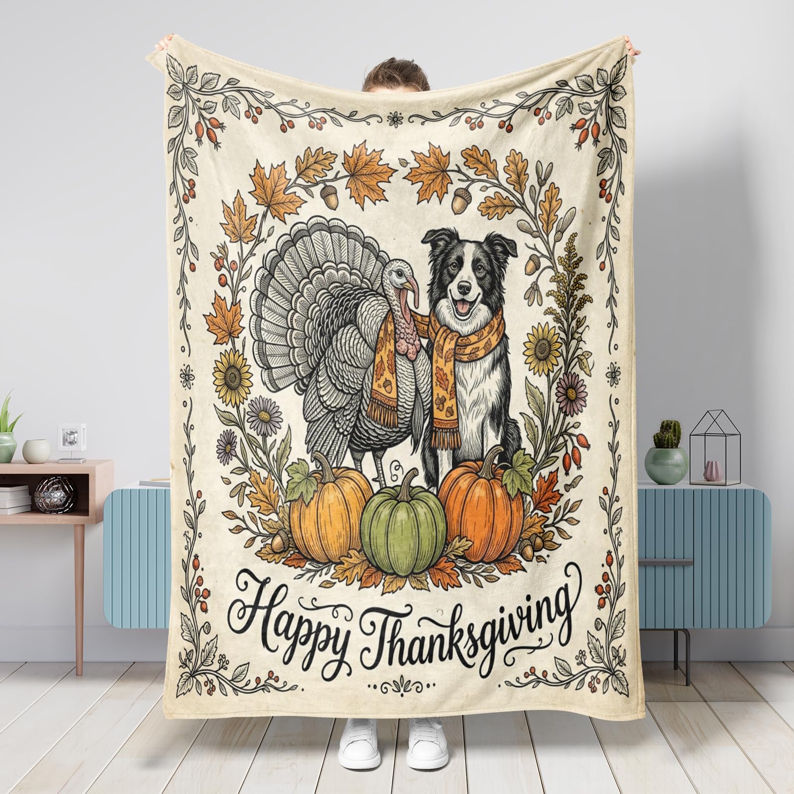 Grande et petite couverture pelucheuse motif chien pour canapé et plage