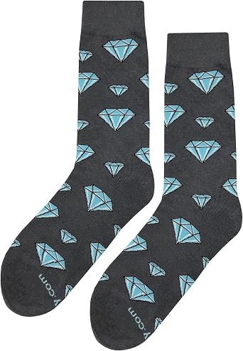 Diamond Dress Socks Funny Novelty Crazy Fun Design Men Size 8-12 Cotton Casual Crew Colorful Funky Fancy Socks Gift for Men