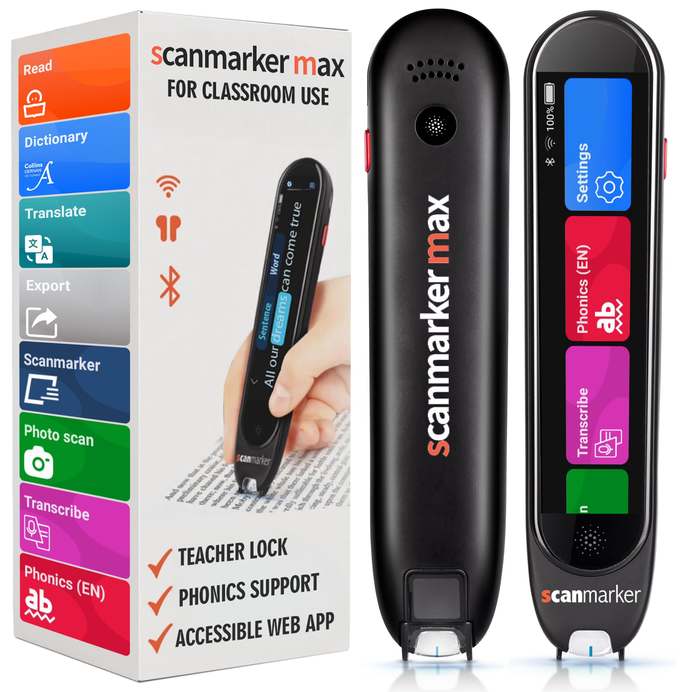 Scanmarker Max Reading Pen – Designed for Classroom Support with Phonics Assistance, Lock Function and Assistive Web App