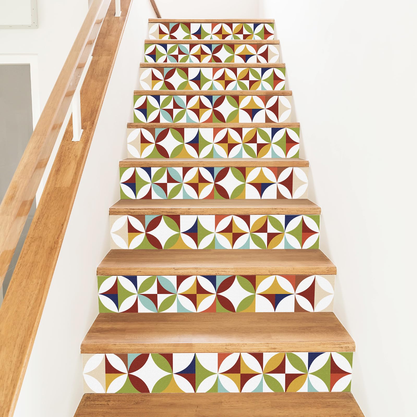 PLIGREAT 15 Strips Colorful Stars Stair Decals, Peel and Stick DIY Stair Riser Stickers for Steps 18x100cm Self-Adhesive Vinyl Boho Staircase Murals for Home Hotel Decor