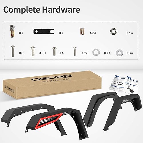 Miniatura 8 de oEdRo - Juego de 4 guardabarros actualizados compatibles con Jeep Wrangler JK y JKU Unlimited 2007-2018 (2 puertas y 4 puertas), con textura negra y