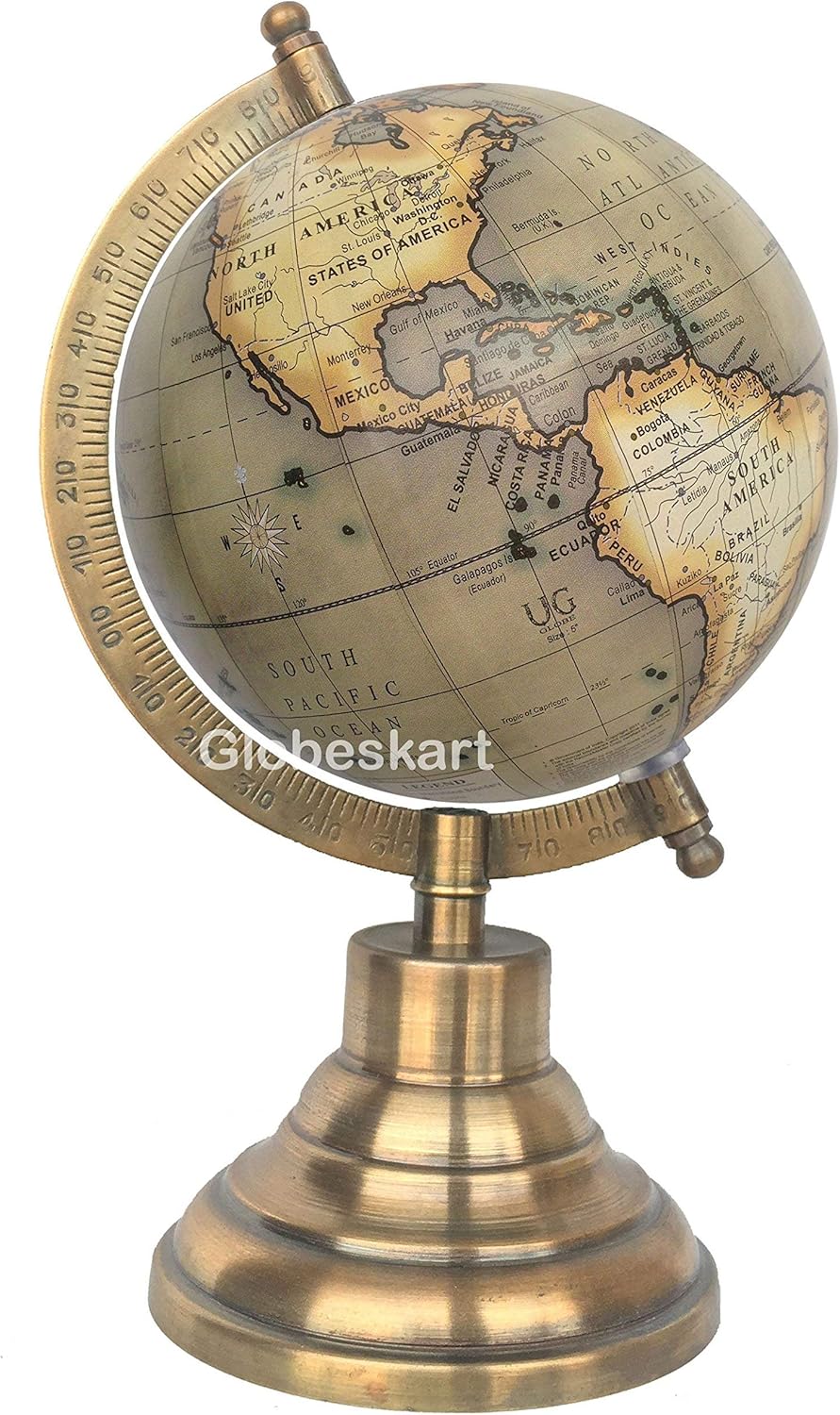 Samyuktha Educational/Antique Globe with Brass Antique Arc and Base/World Globe/Home Decor/Office Decor/Gift Item / 5 inches (Graphic Grey Brown)