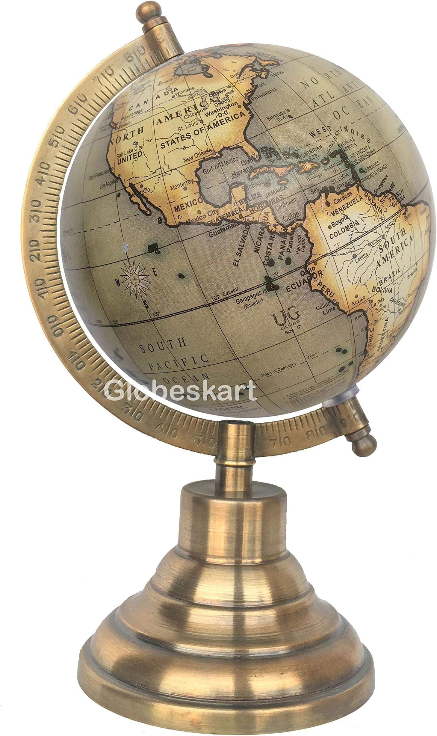 Educational/Antique Globe with Brass Antique Arc and Base/World Globe/Home Decor/Office Decor/Gift Item / 5 inches (Graphic grey brown)