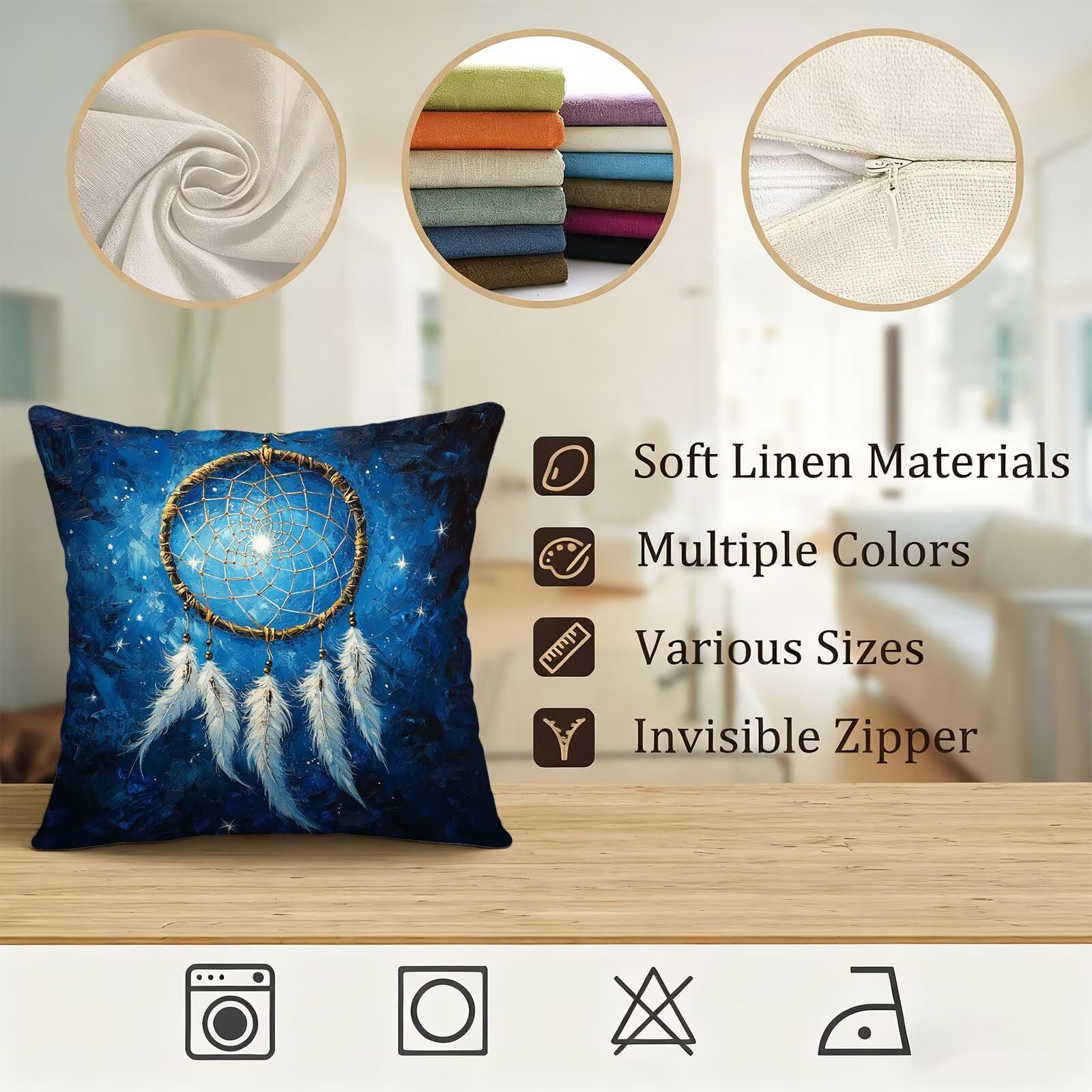 Azul Funda Cojin 60x60 AtrapasueñOs Funda Almohada 60x60 Cojines Sofa Súper Suave Fundas Cojines Decorativos Fundas Almohadas 4 Piezas Cervicales y Cuello, para Hogar Cama Salon Decoracion E - 677