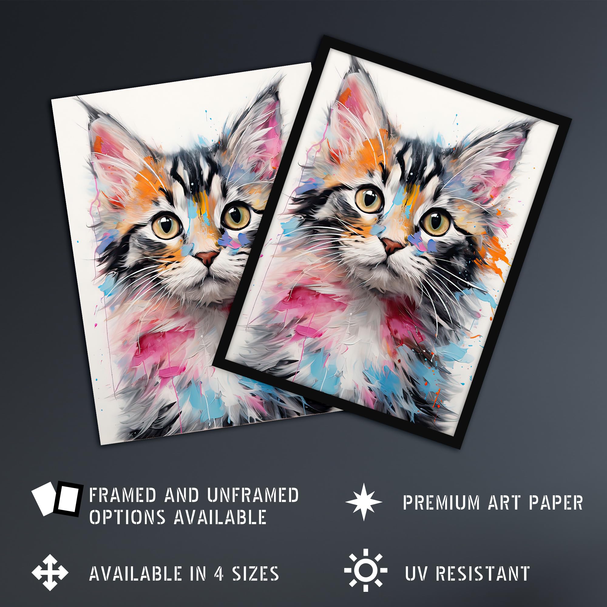 Artery8 Cute Kitten Bright Oil Painting Orange Pink Blue Baby Cat Artwork Kids Bedroom Artwork Framed Wall Art Print A4 - Image 2