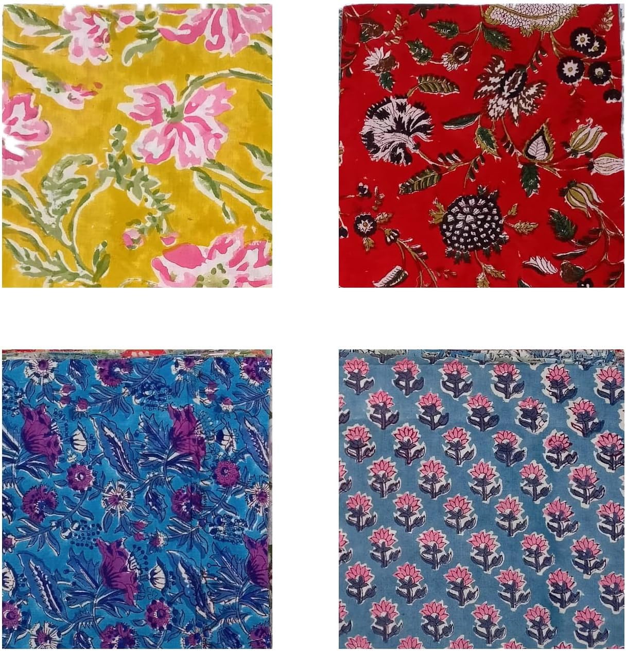 E-Tailor® Ethnic Elegance: Indian Handblock Floral Pre-Cut Quilt Squares in Assorted Cotton Fabrics for Quilting, Sewing, DIY Patchwork Craft Assorted Print-Floral-Multicolored-(Pack of 50) (9x9)