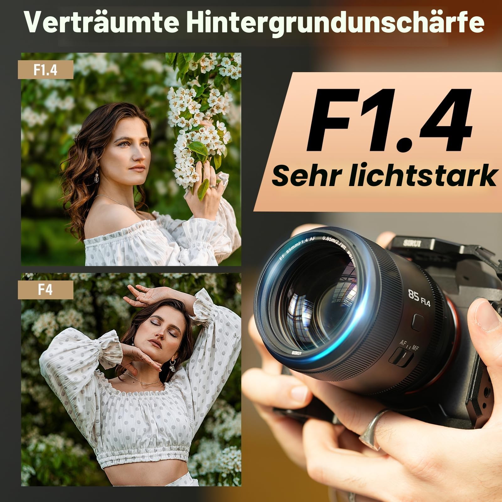 SIRUI Aurora 85 mm F1.4 Vollformat Autofokus Objektiv Teleobjektiv Prime Portrait Objektiv für Z5, Z50/Z50II, Z6/Z6II/Z6III, Z7/Z7II für Z-Mount Kameras Schwarz