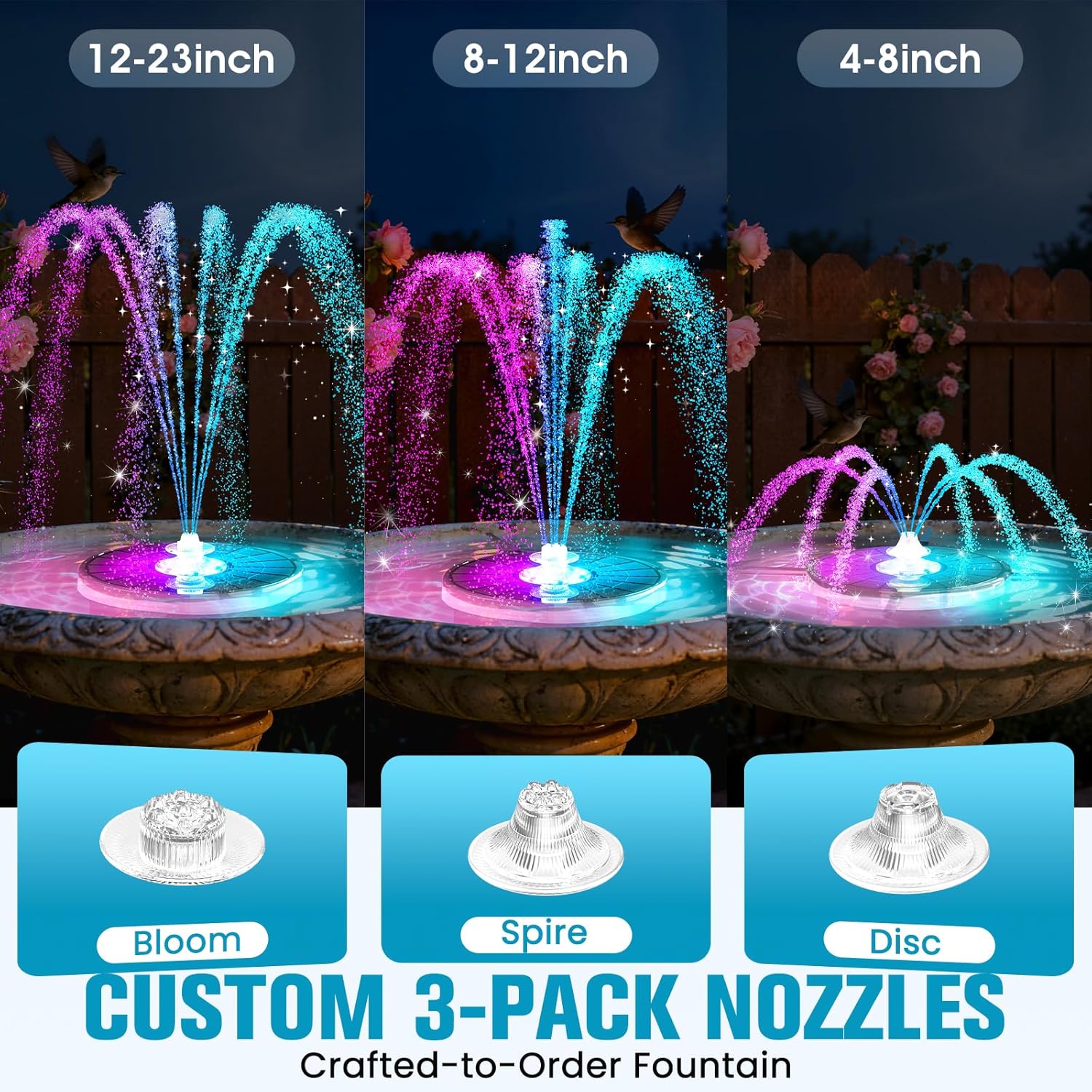 4000mAh Solar Fountain,2026 Solar Bird Bath Fountain Pump,3 Spray Solar Powered Water Fountain with Lights,Floating Birdbath Fountain,DIY Water Bird Bath Fountain for Outdoor,Garden,Pond-Dark