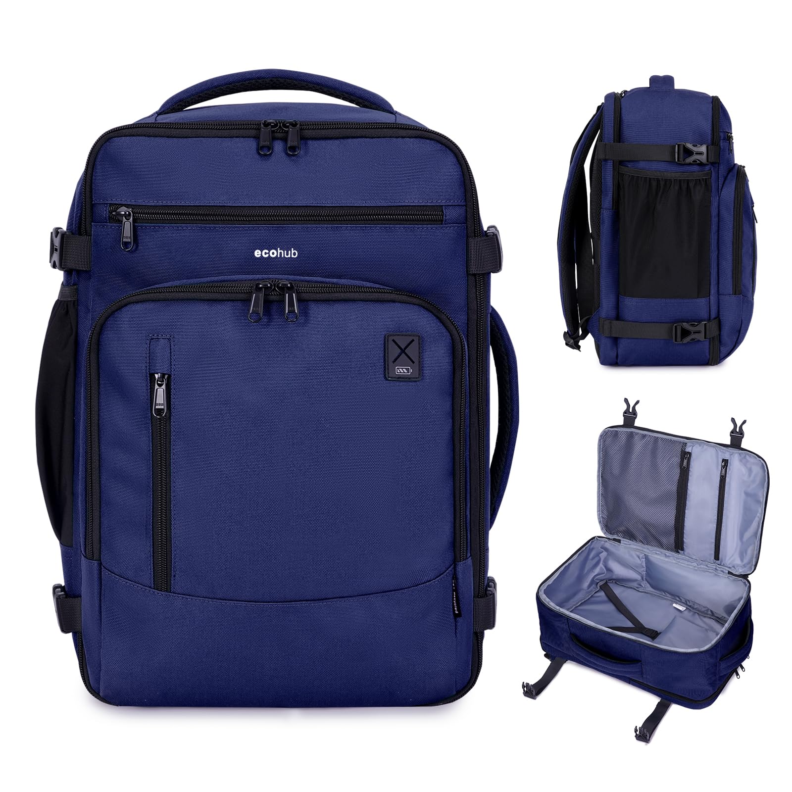 ECOHUB Ryanair Mochila Viaje Cabina Avion 40x20x25 Maletas de Viaje Cabina Bolsa de Viaje Bolso del Ordenador Portátil Maleta de Mano Under Seat Eco PET Mochila para Equipaje de Mano 20L, Marina