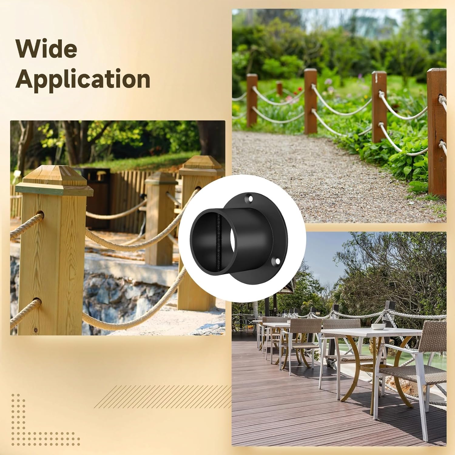 4 Pcs 304 Stainless Steel Rope Railing Bracket, 2 in Black Rope Support with Screws, Hemp Fencing Railing Kit for Deck, Marine, Garden
