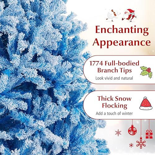 Miniatura 289 de Goplus - Árbol de Navidad artificial preiluminado de 9 pies, pino nevado articulado de PVC de alta calidad con base metálica y luces LED, decoración