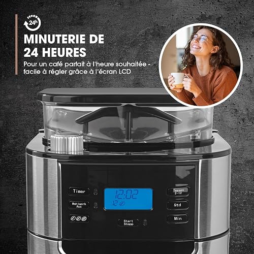 Barista Cafetière Filtre avec verseuse Isotherme 1L pur 12 tasses de café, Machine a cafe grain avec broyeur et écran digital, Fonction de minuterie - 2