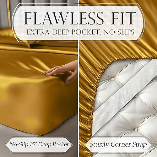 Miniatura 5 de DECOLURE Juego completo de sábanas de satén de 6 piezas  Sábanas de satén de seda de lujo para hotel, elegantes y sedosas, suaves y sedosas, juego