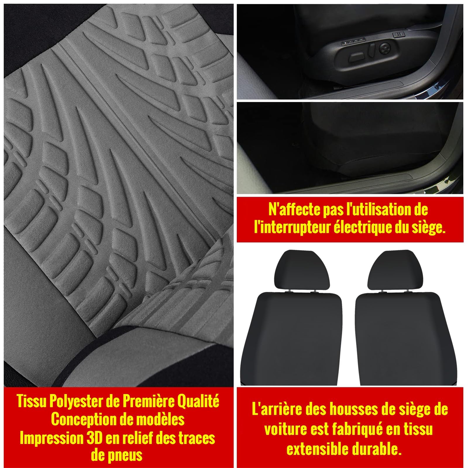 AUTOYOUTH Housse de Siège de Voiture Universelles Traces de Pneus Housses de Siège Auto - Accessoire de Siège Auto - Gris