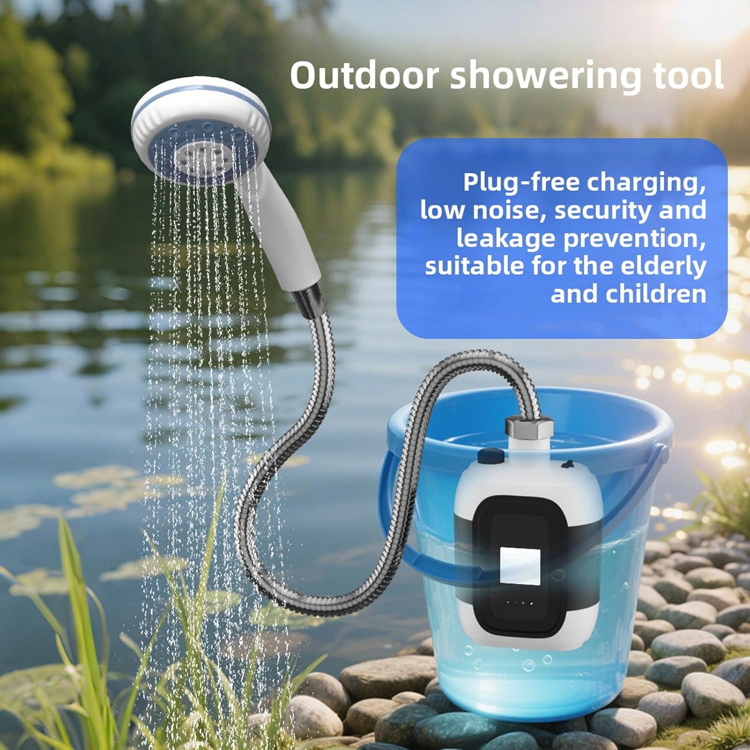 AUNMAS Electric Camping Shower, Portable Shower Set with Hose Hook for Outdoor Travel RV Pet Washing Hiking, 2000mAh Rechargeable