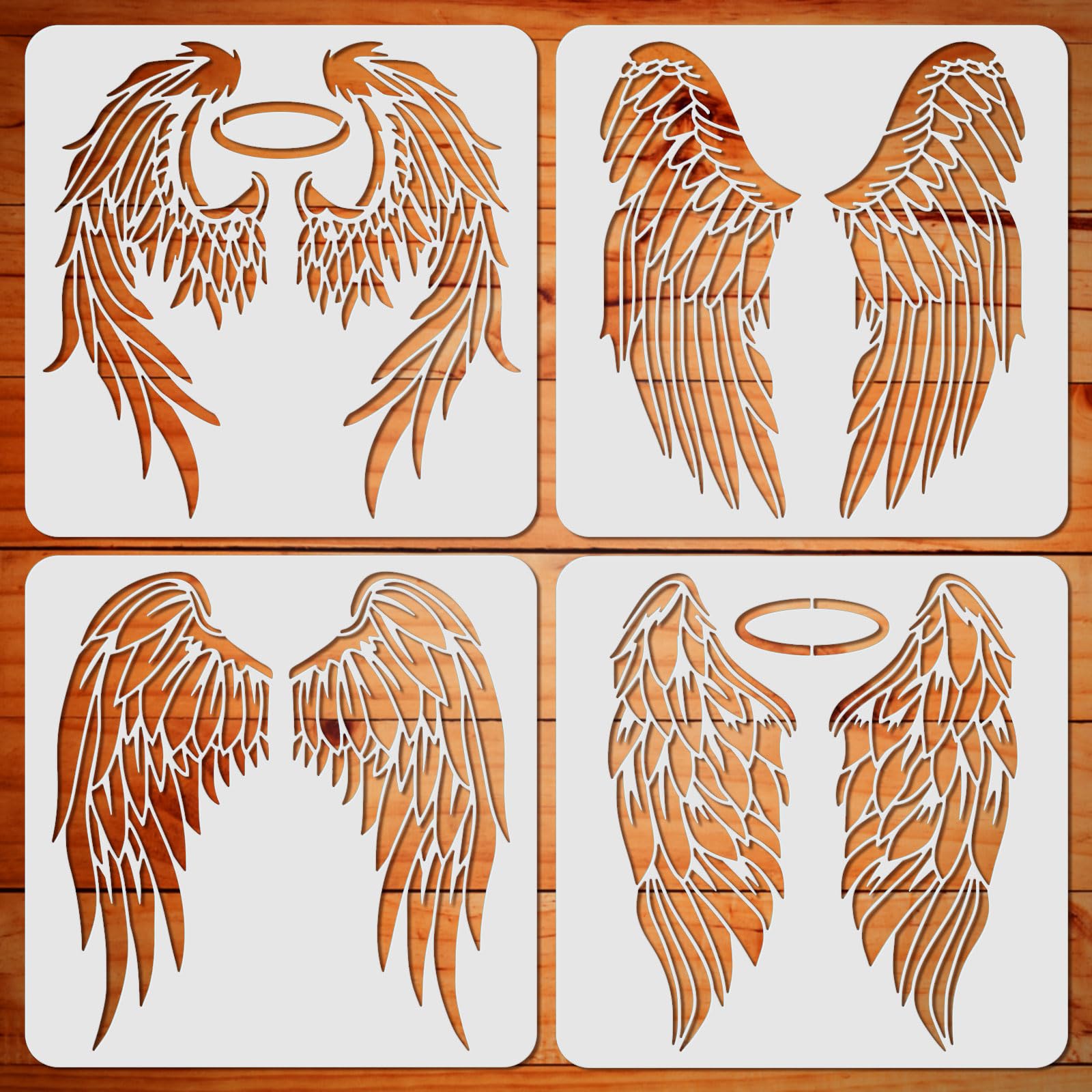 ORIGACH 4PCS Large Angel Wings Stencils 11.8x11.8 inch, Durable Flexible DIY Art Craft Stencil for Bag T-Shirts Airbrush Painting Drawing