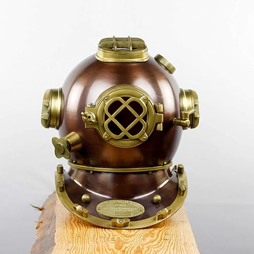 Miniatura 4 de Casco de buceo antiguo vintage de acero sólido de la marina de guerra de los Estados Unidos Mark V tamaño completo 18