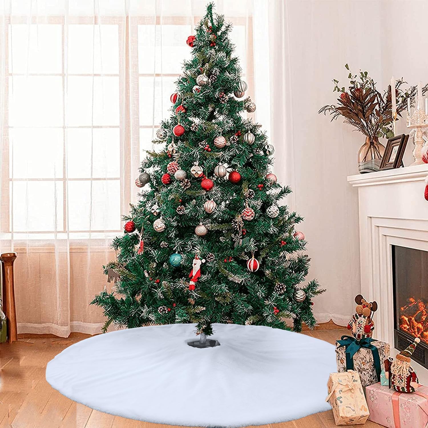 72 Inch White Christmas Tree Skirt, Faux Fur Large Christmas Tree Skirt Holiday Xmas Decorations