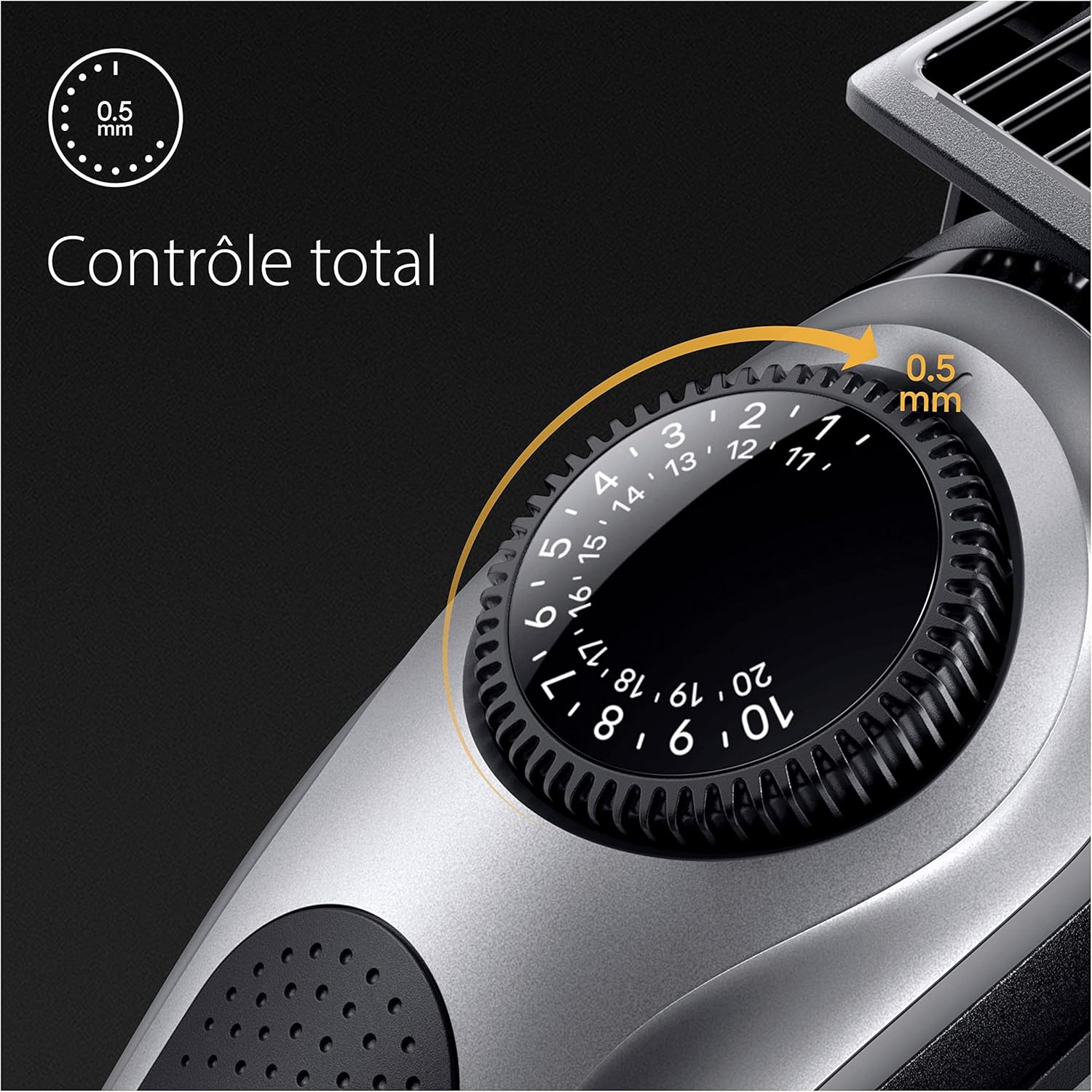 Close-up of Braun Series 5 BT5440 Precision Wheel for length adjustment