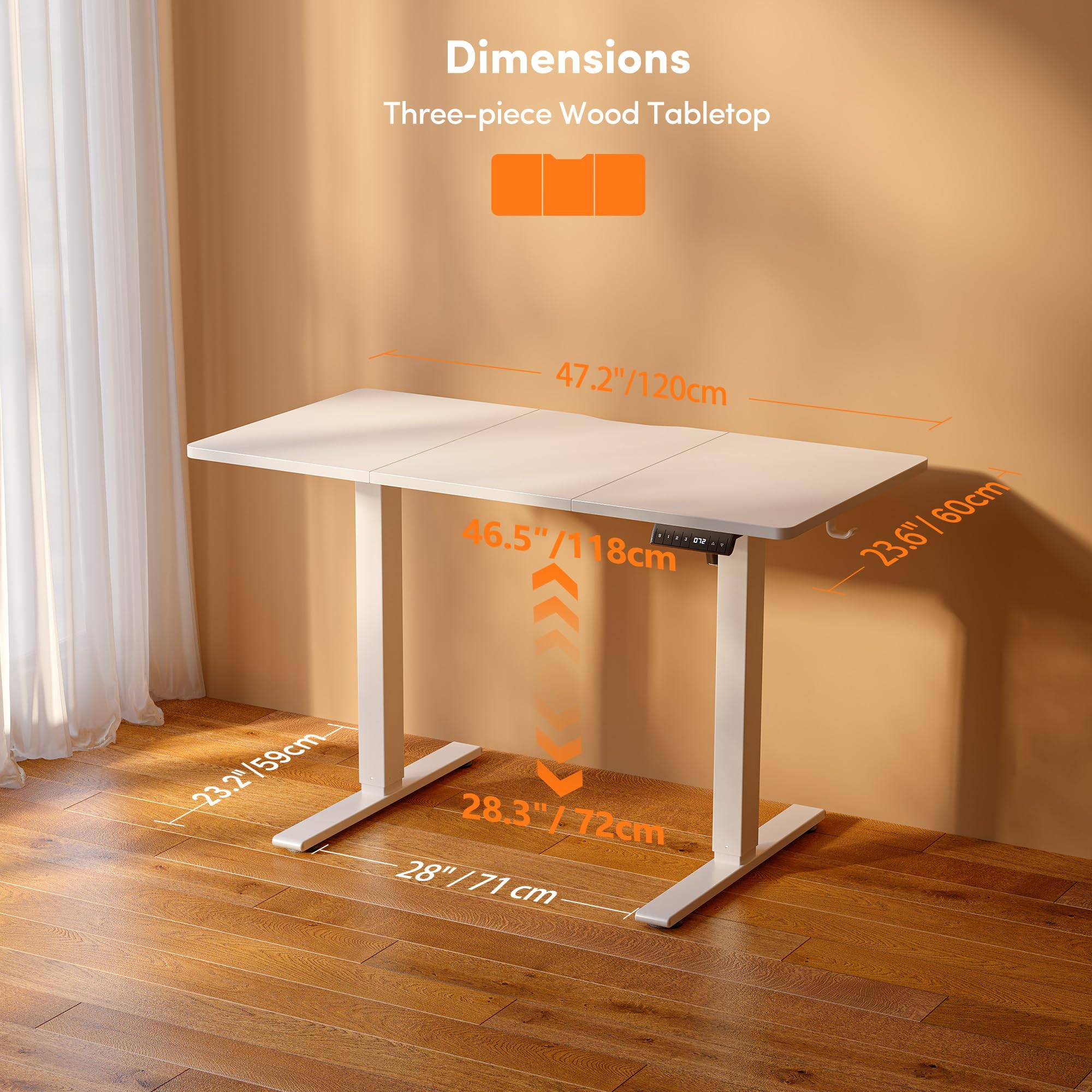 FEZIBO Schreibtisch Höhenverstellbar Elektrisch mit USB-A und USB-C-Ladeanschlüssen,120 x 60 cm,Steh-Sitz-Schreibtisch,Standing Desk,Weiß