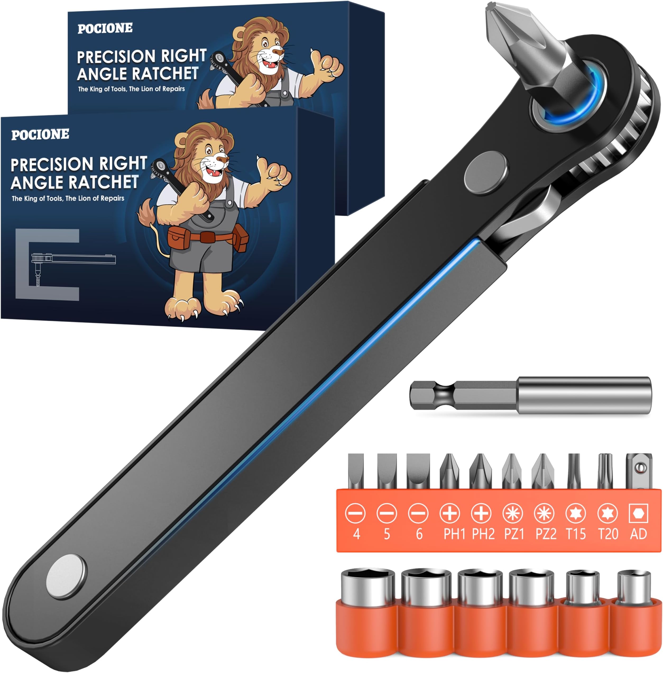 Right Angle Screwdriver Men Gifts: 2 Pack 90 Degree Offset Ratcheting Screwdriver Pocket Mini Low Profile Ratchet Wrench Bit Socket Set for Tight Space Cool Gadgets EDC Tool Stocking Stuffers for Men