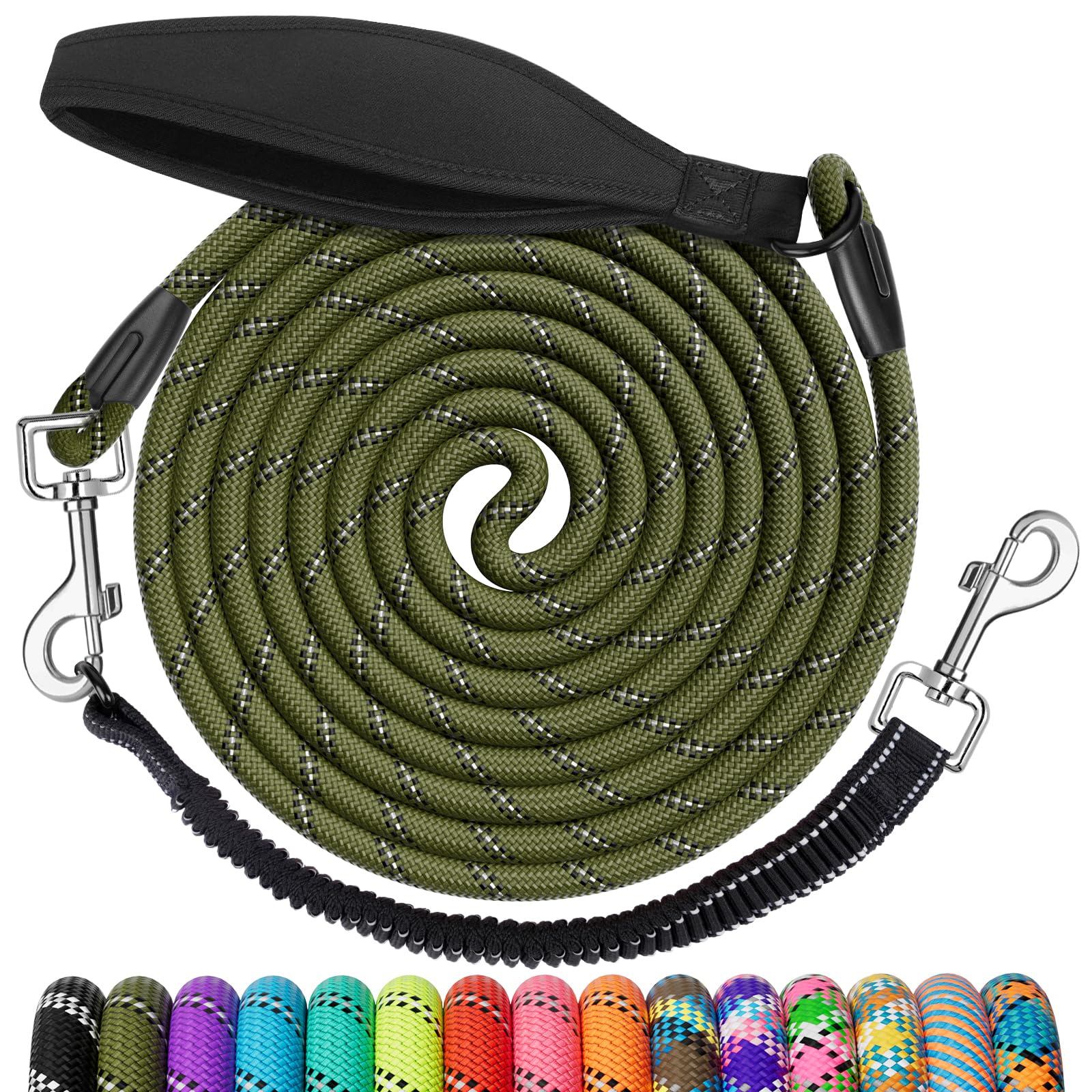 NTR Dog Leash, 3/4/5/6/8/10/15/20/26/30/36/50/100FT Dog Lead with Upgrade Swivel Lockable Hook & Ergonomic Padded Handle, ...